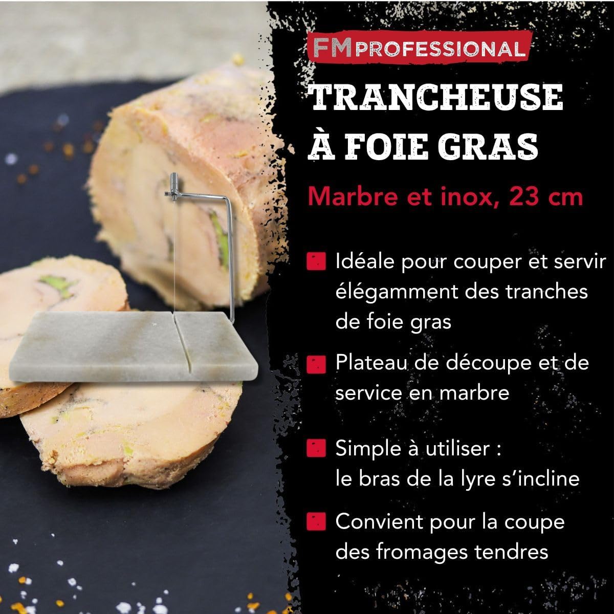 Fackelmann - FM Professional - 23x15x5 cm - coupe et présentation foie gras, inox, marbre, gris clair - 22259