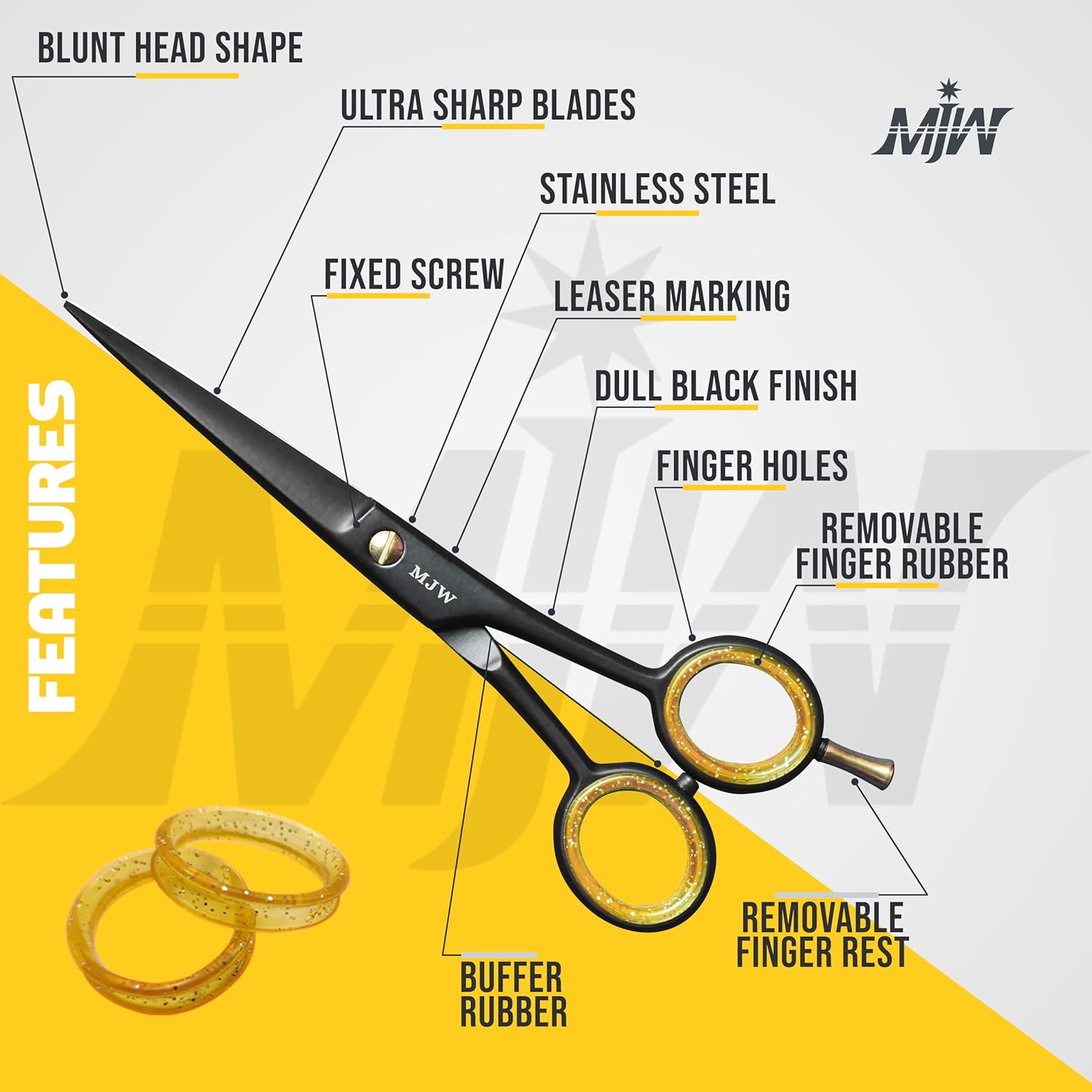 MJW - Ciseaux de coiffure pro série classique - 6,5'' - inox, coupe barbe et moustache