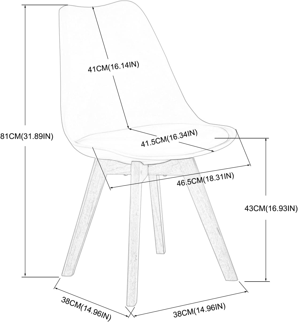 H.J WeDoo - Lot de 2 chaises scandinaves, bois hêtre, assise rembourrée, style nordique, blanc