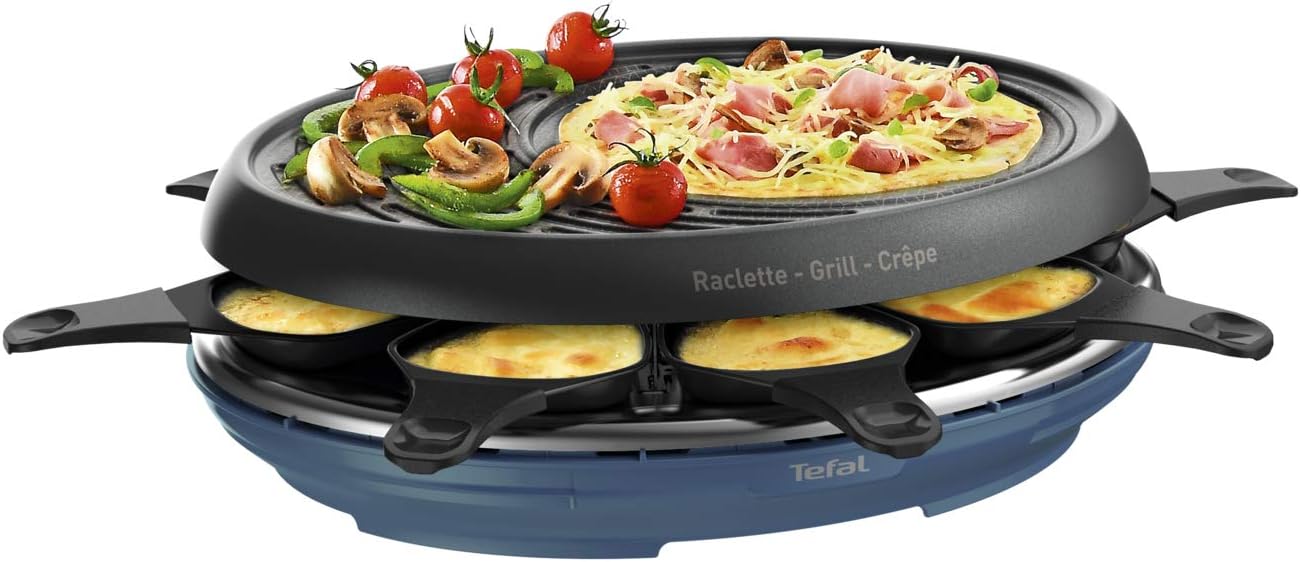 Tefal - Raclette Colormania 3 en 1 - 8 coupelles, antiadhésif, lave-vaisselle, 1050W - RE310401
