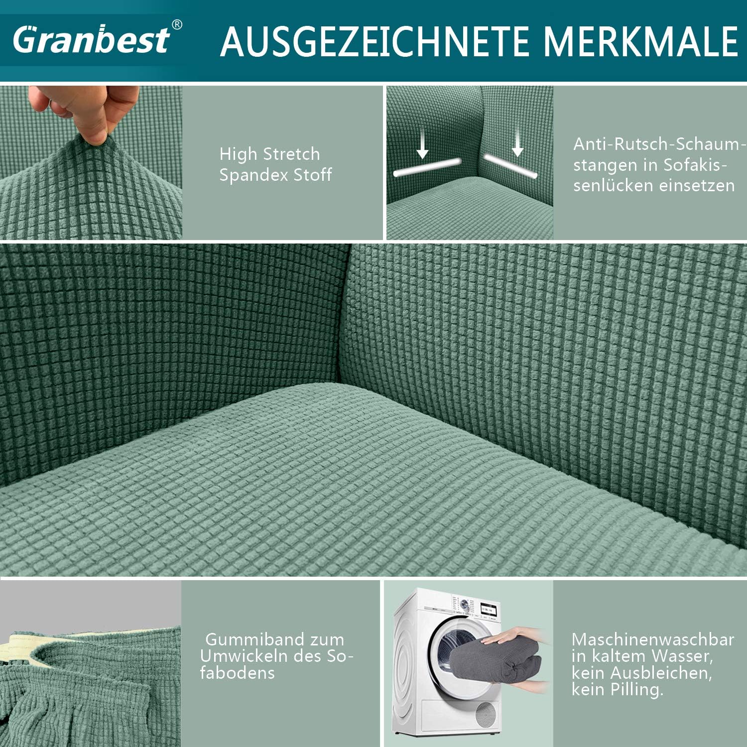 Granbest - housse canapé moderne - 2 places - jacquard élastique, vert