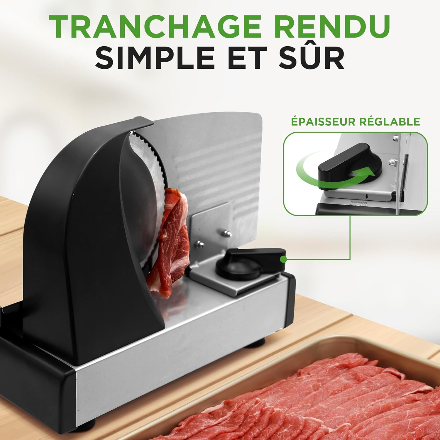 NutriChef - trancheuse électrique 200W, lame inox 19cm, épaisseur réglable