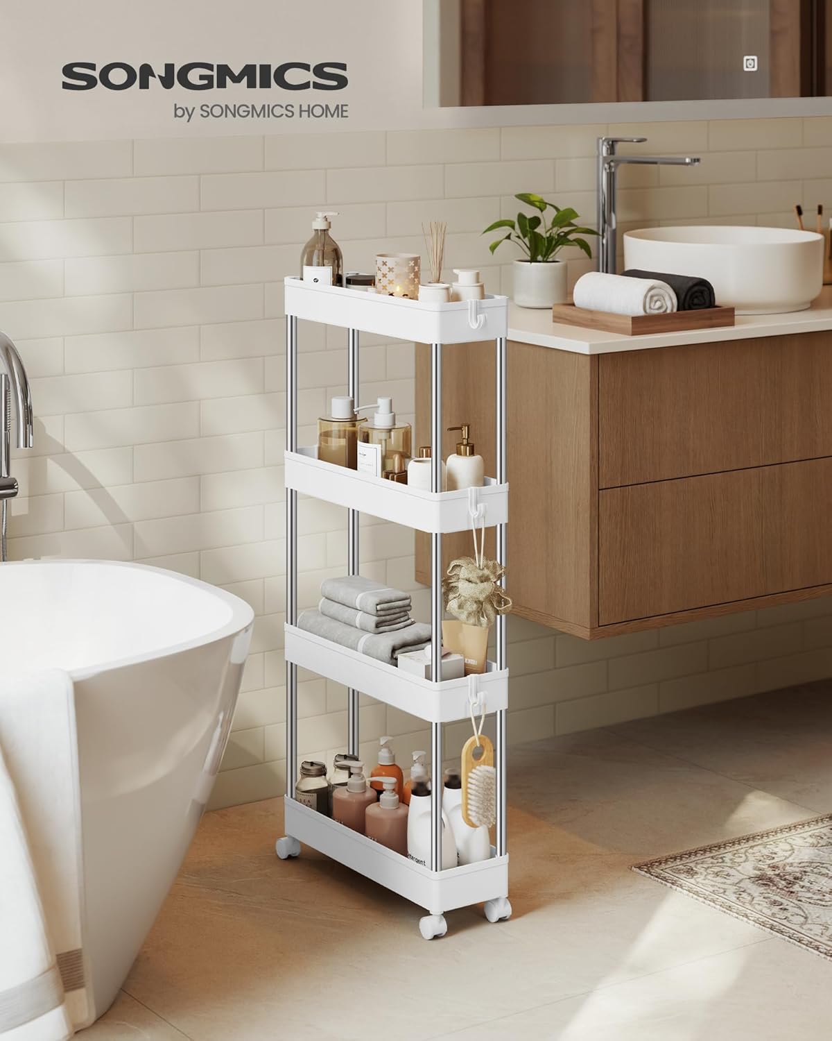 SONGMICS - chariot cuisine 4 niveaux, acier, crochets, 14,4x42x86cm, KSC08WT