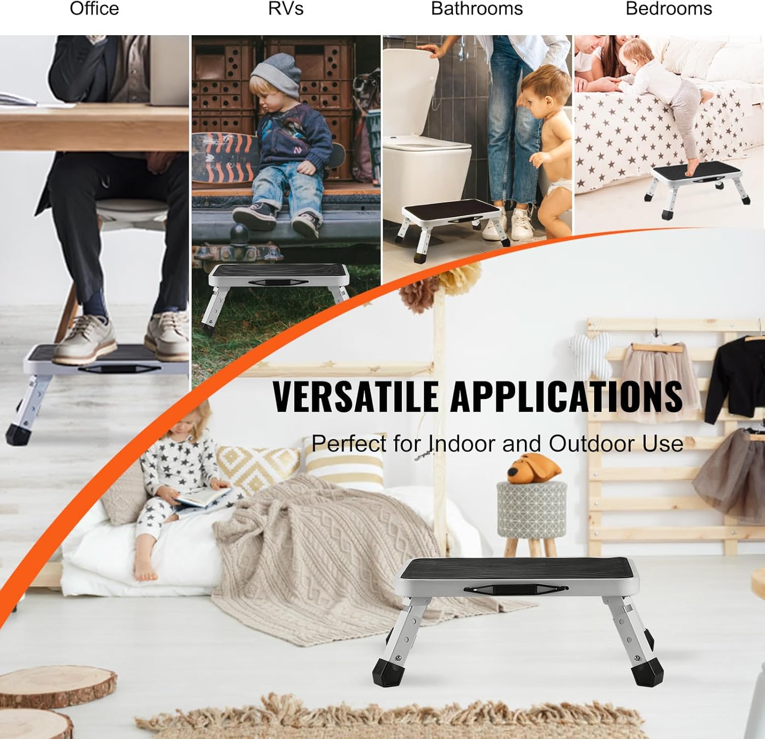 VEVOR - Marche pied pliable 1 marche, 3 hauteurs, 150kg, acier, antidérapant