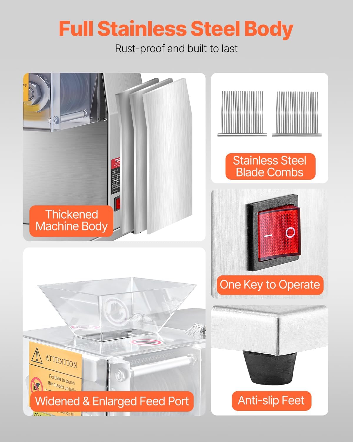 VEVOR - trancheuse commerciale 850W, 250kg/h, inox, lames 5mm