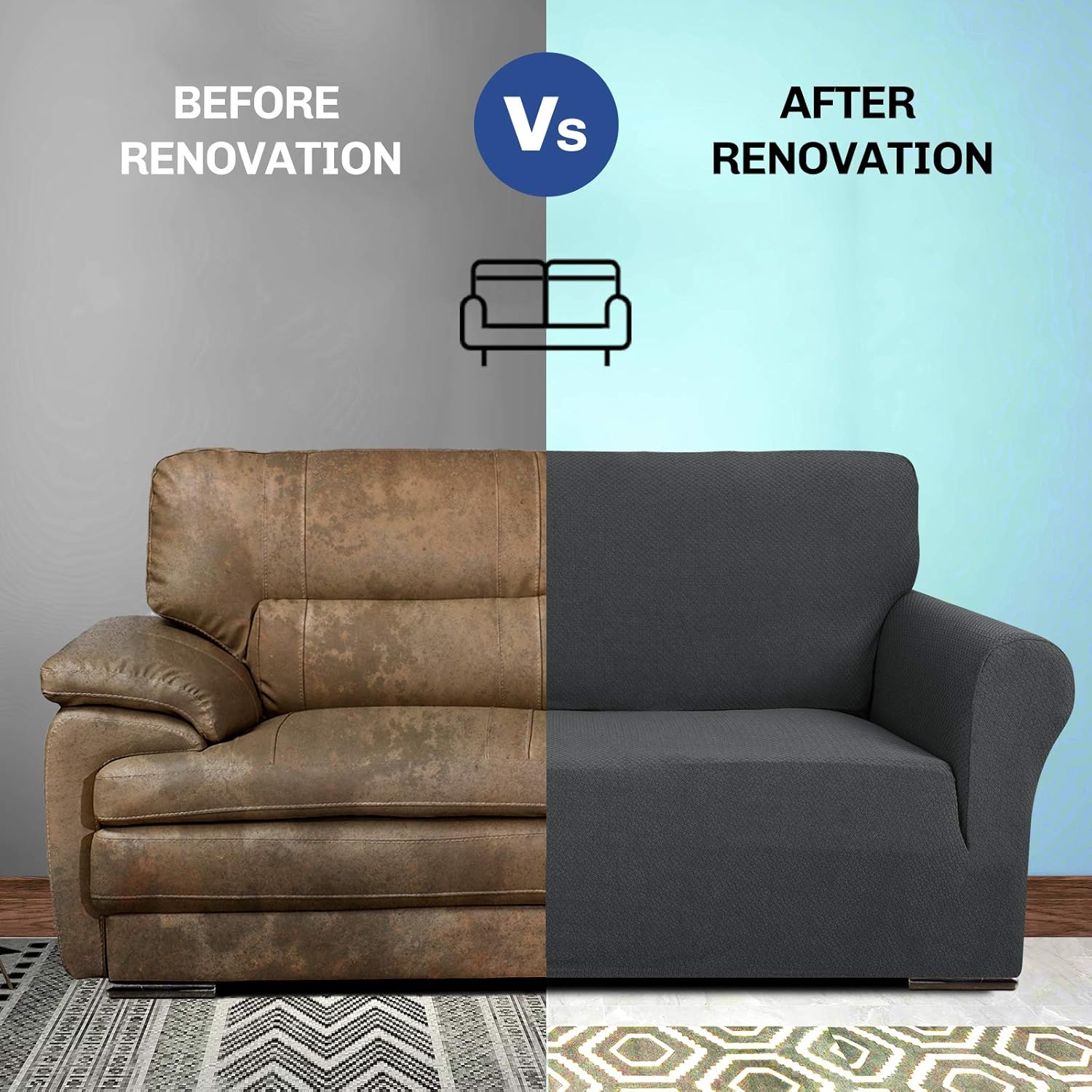 MAXIJIN - Jacquard série - 3 places - Housse canapé extensible, antidérapante, gris foncé, animaux