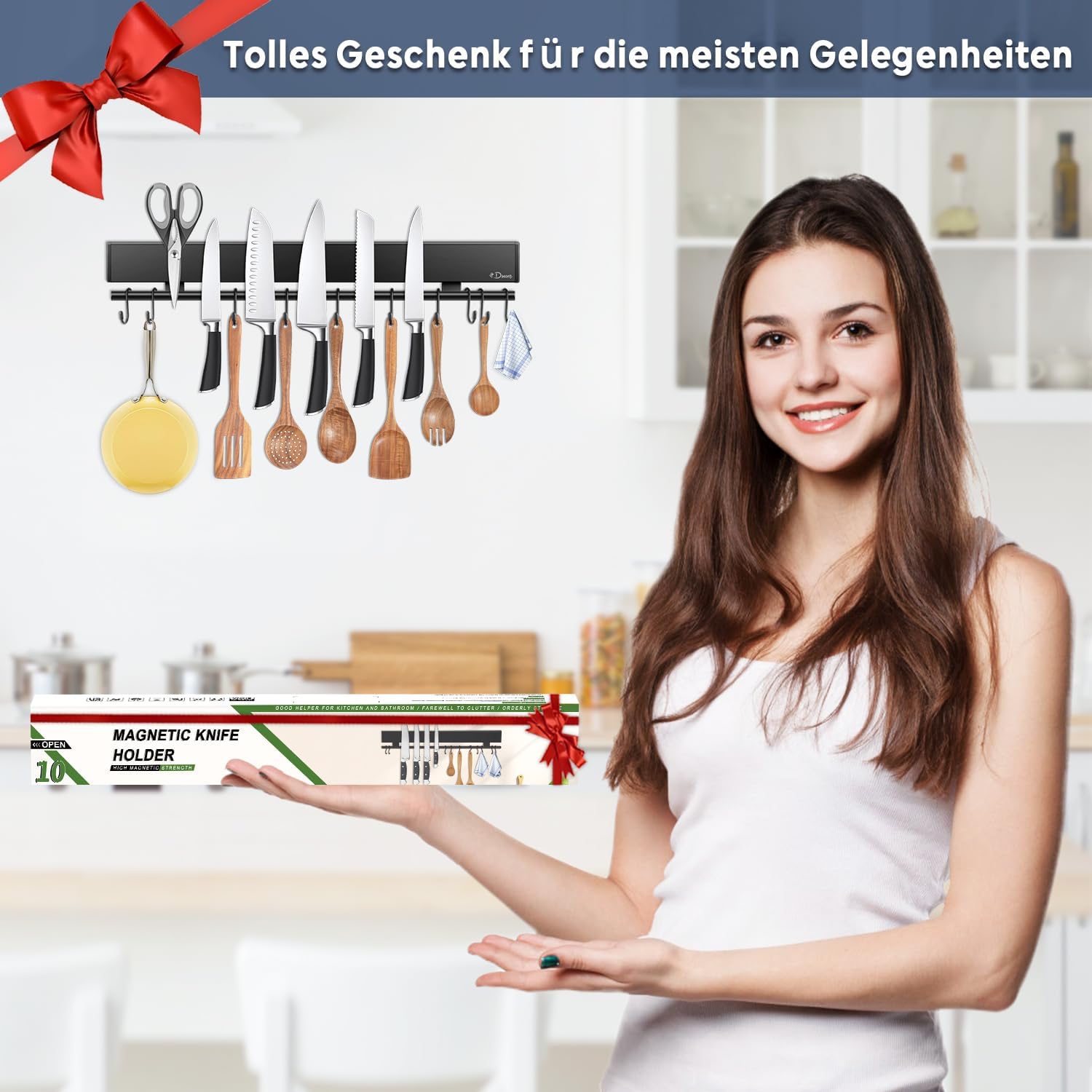 Dmore - barre magnétique avec 10 crochets - 50 cm - support autocollant couteaux noir