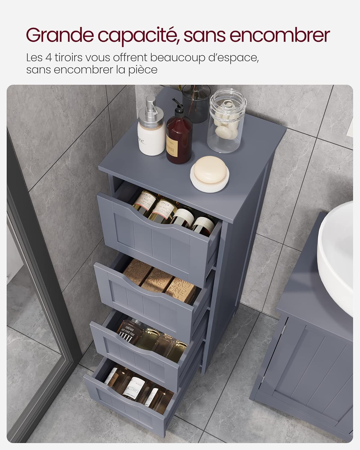 VASAGLE - armoire salle de bain moderne - 30x30x82 cm - 4 tiroirs - LHC040G01