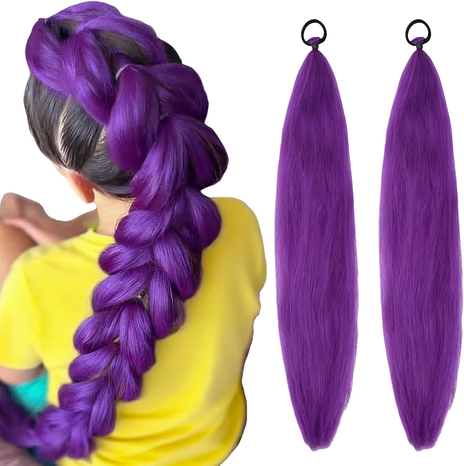Rumi - Extensions de cheveux violets - 60cm - 2 tresses pour cosplay