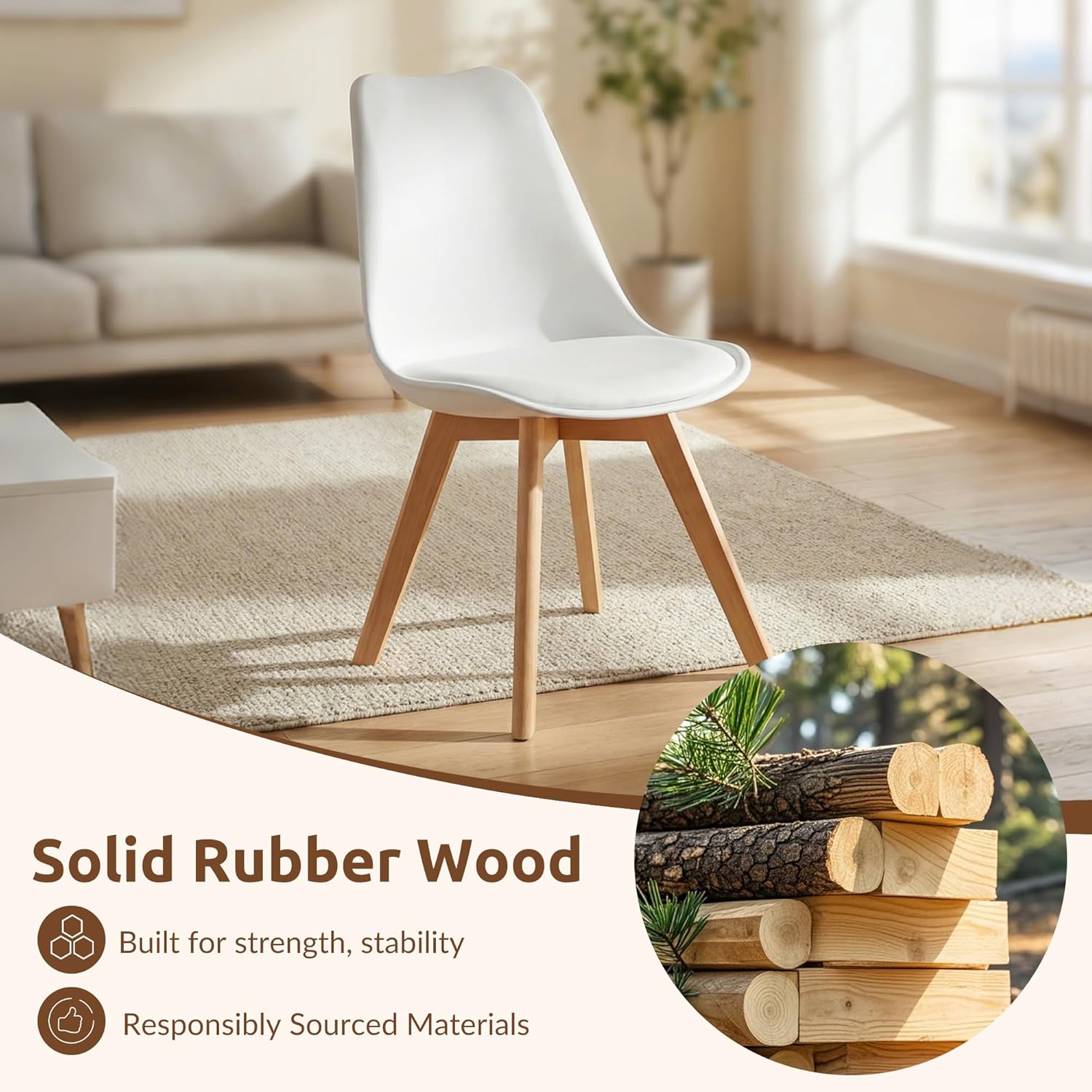 CangLong - ensemble 4 chaises rétro - bois hêtre - blanc, sièges capitonnés