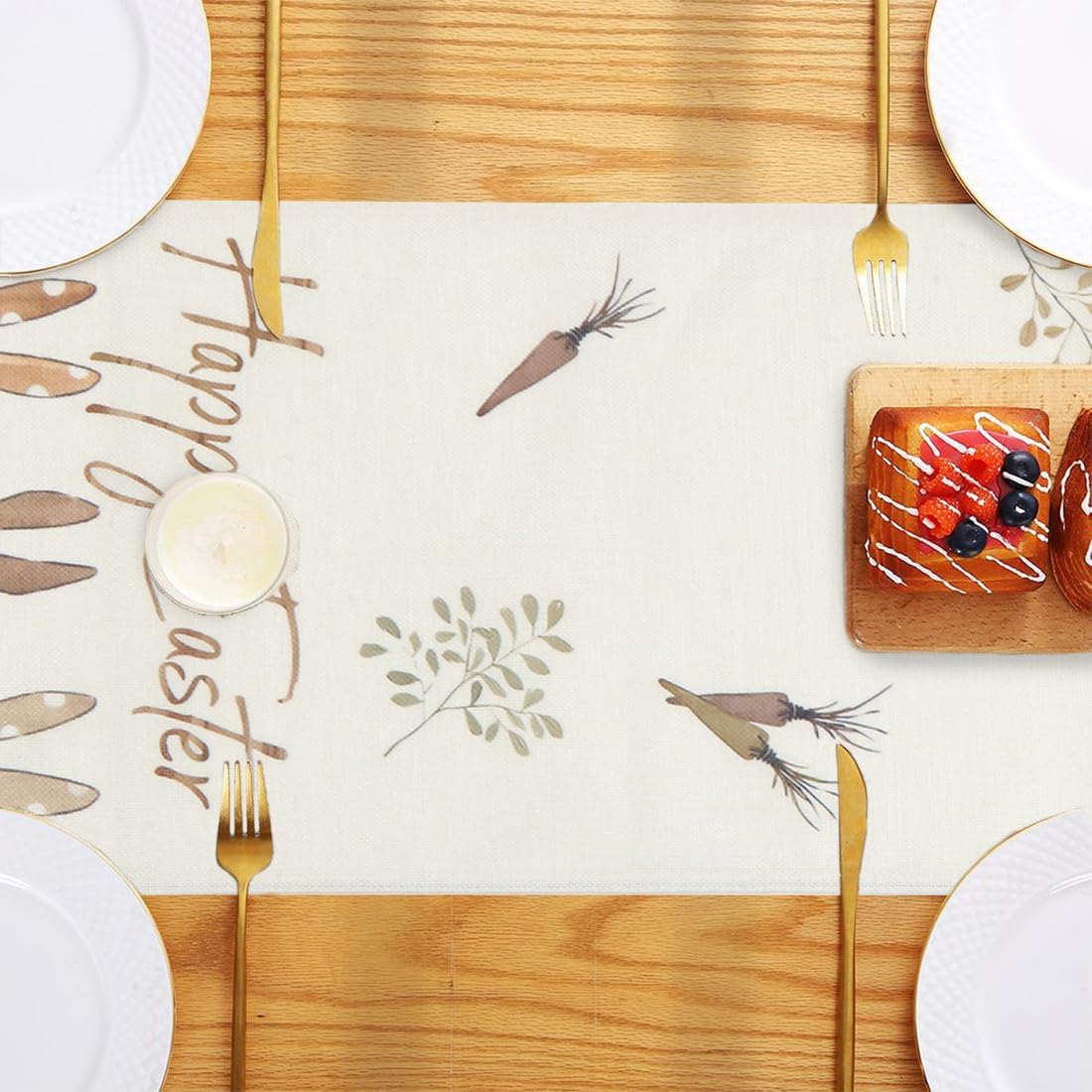 Chemin de table Pâques - motif lapin, 33x180 cm, lavable, déco salon