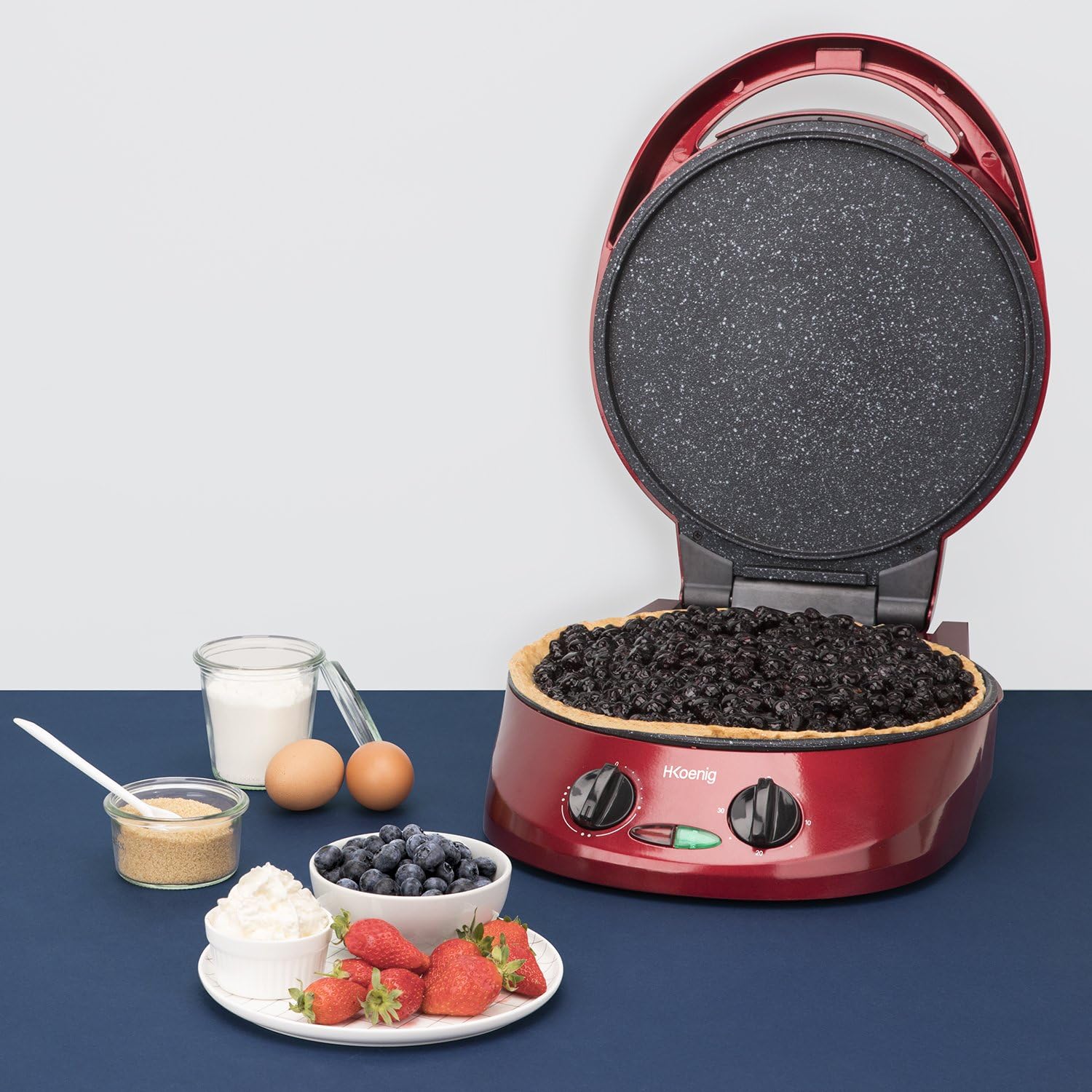 H.Koenig - Tart Maker TRT180 - 9 moules - multifonction, thermostat réglable, plaques grill, ouverture 105-180° - TRT180