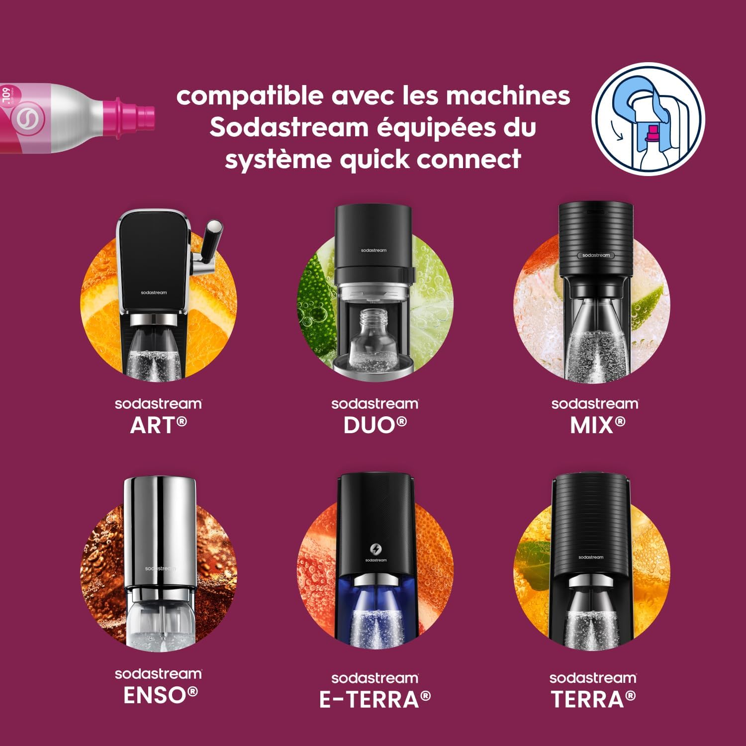 Sodastream – Cylindre Quick Connect – 60L – Compatible Terra, Art, Duo, rose