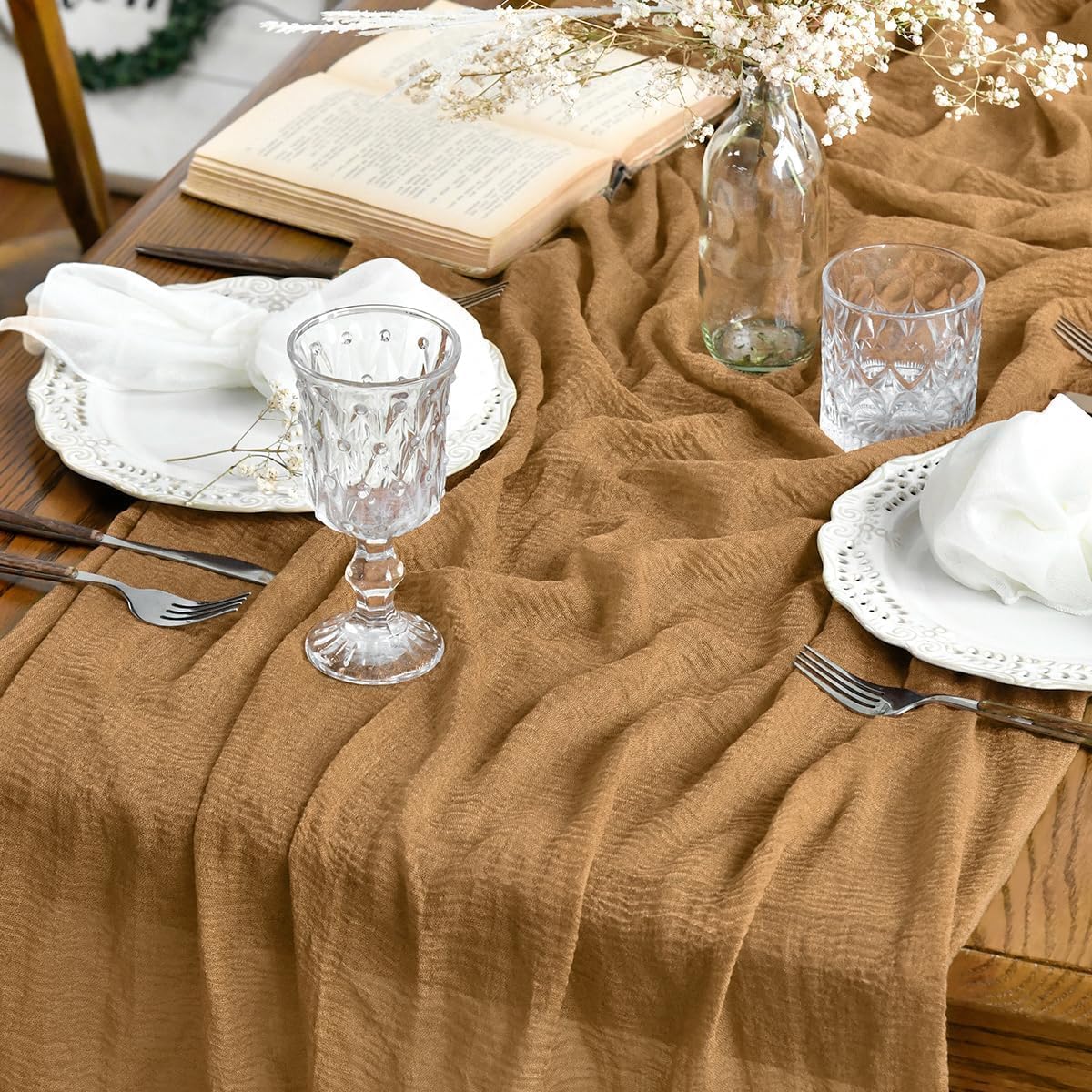 Artoid Mode - Chemin de table bohème - 300 cm - gaze de coton jaune