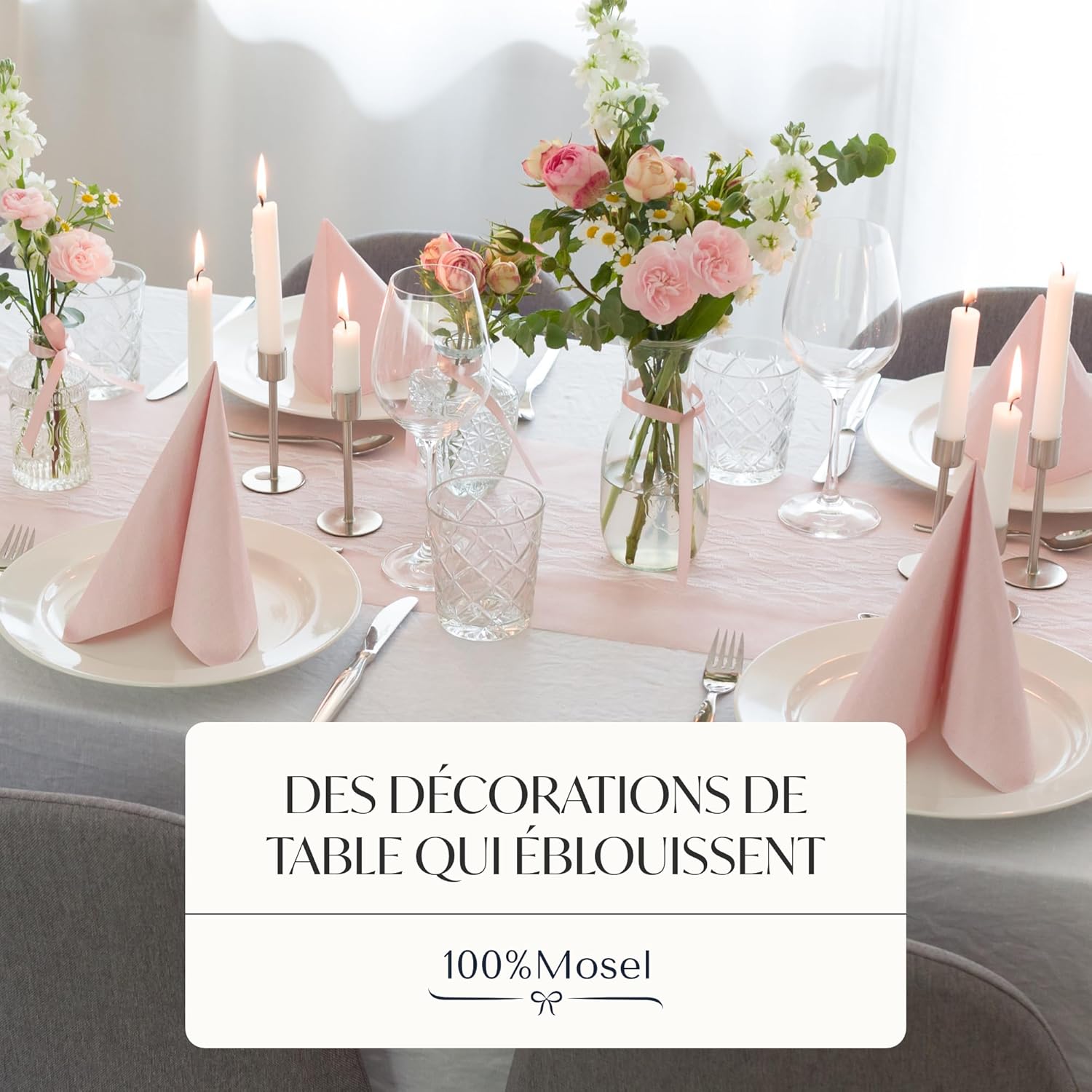 100%Mosel - Chemin de table non-tissé, blush rose - 30x2500cm - déco fêtes