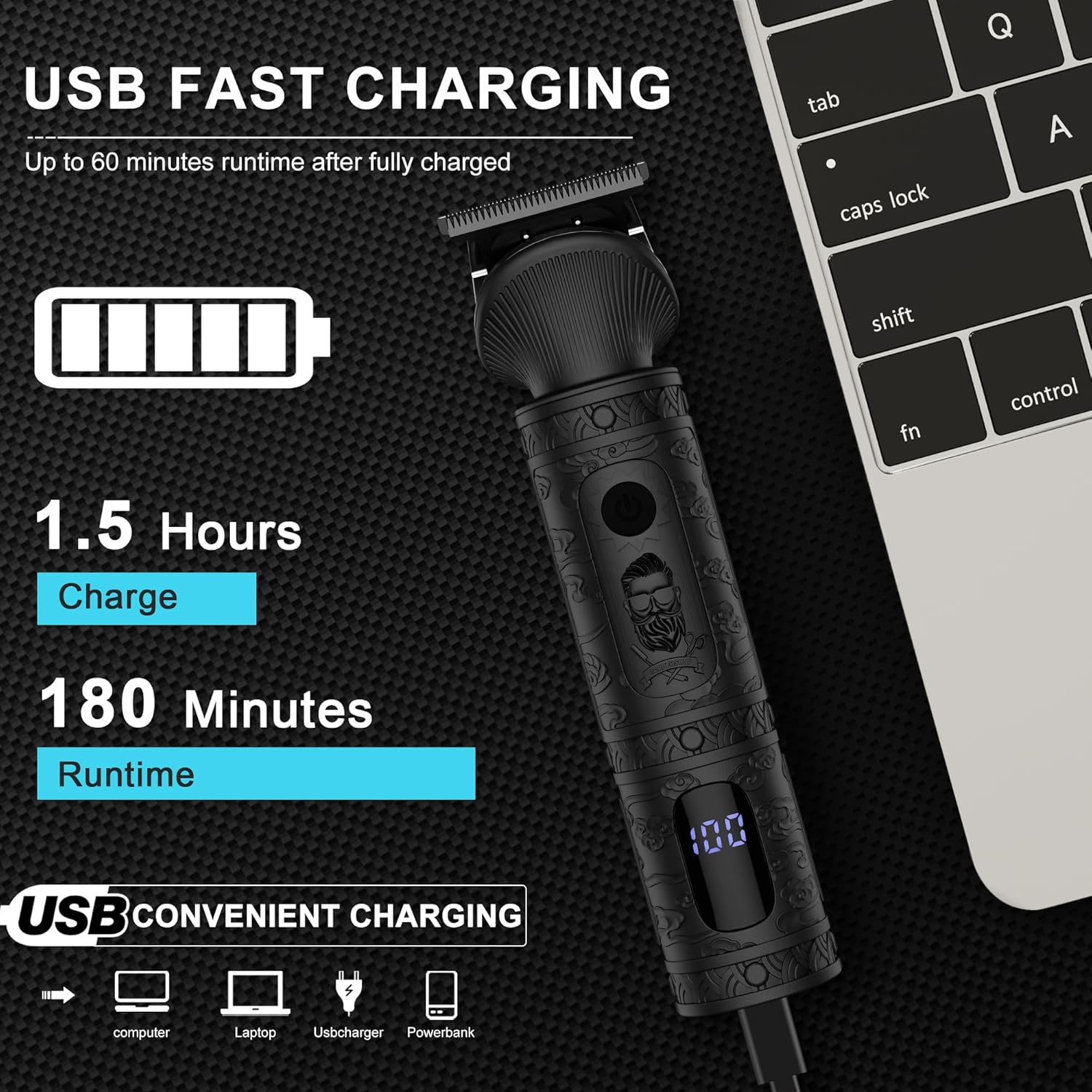 Surker - tondeuse barbe pro - lame T, 0 mm, 7 en 1, noir