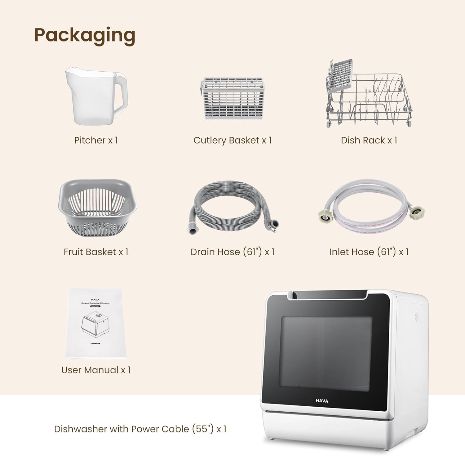 HAVA - mini lave-vaisselle 2024 - compact - 8 programmes, réservoir 5L, sécurité enfant