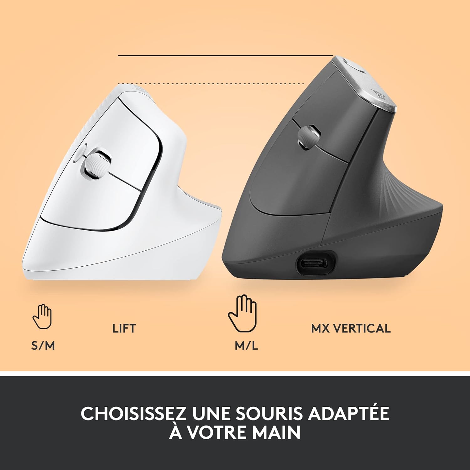Logitech - Lift série - souris verticale sans fil, Bluetooth, 4 boutons, silencieuse, blanche