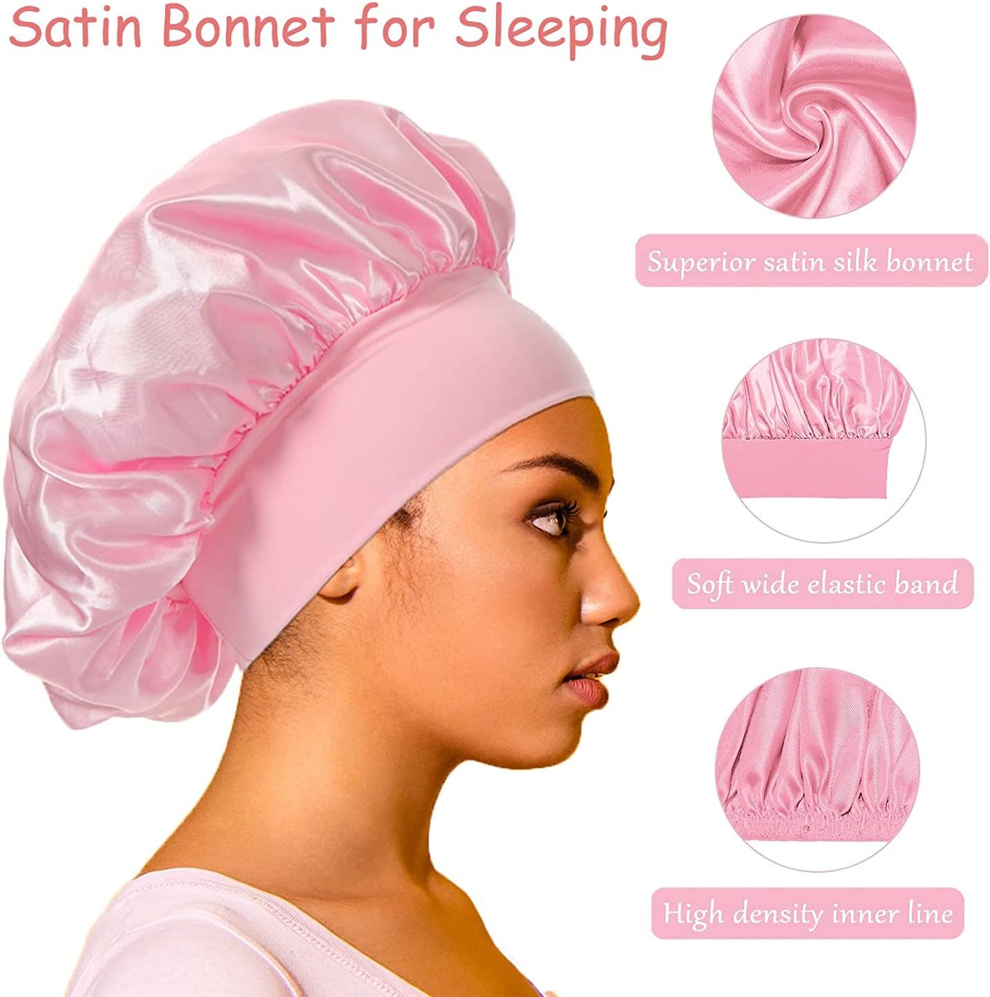2 pièces bonnet satin nuit femme - soie - confort et protection cheveux