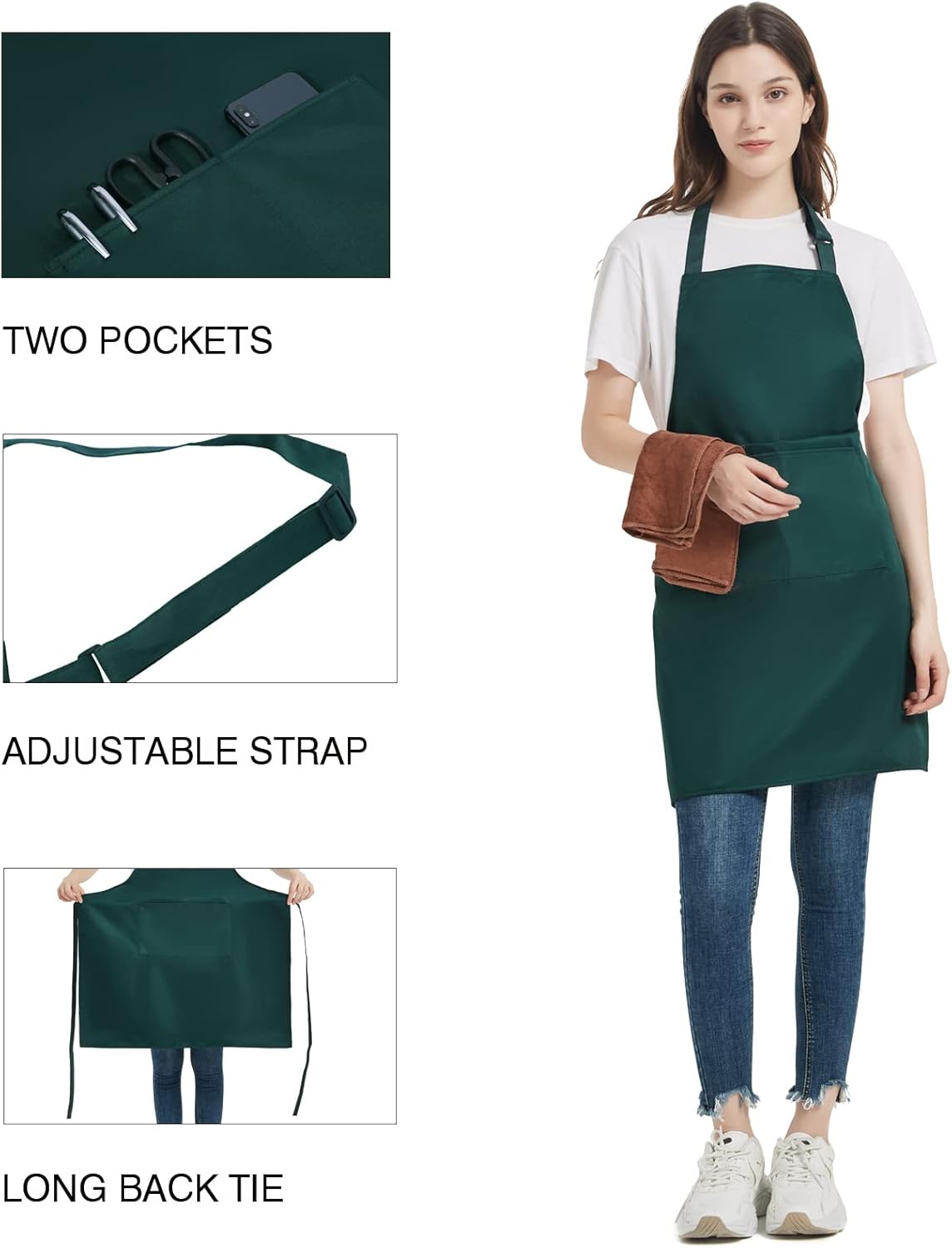 atopo - tablier chef pack 4 - taille réglable - 2 poches, étanche, vert