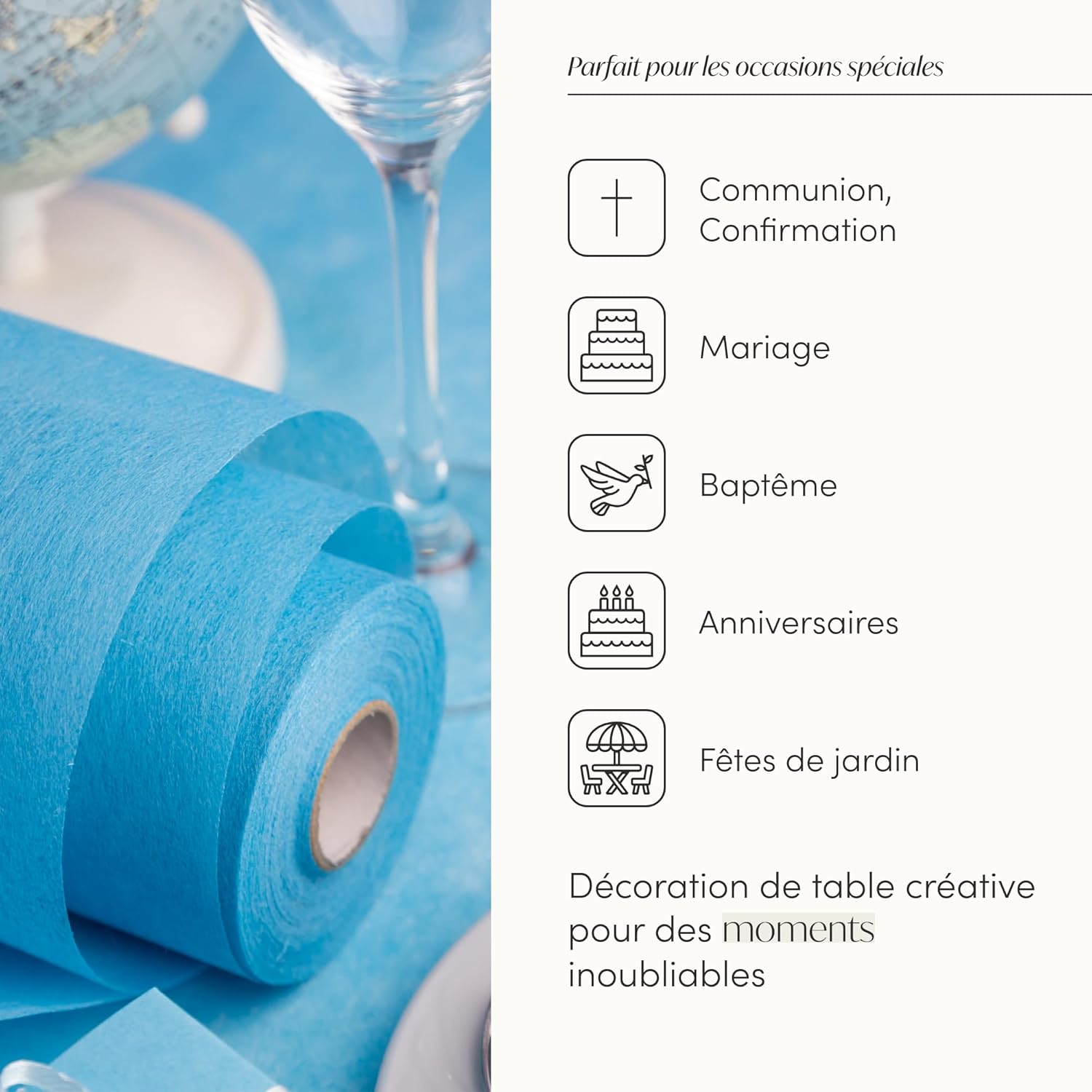 100%Mosel - Chemin de table non-tissé bleu aqua - 30x2500cm - décoration occasions spéciales