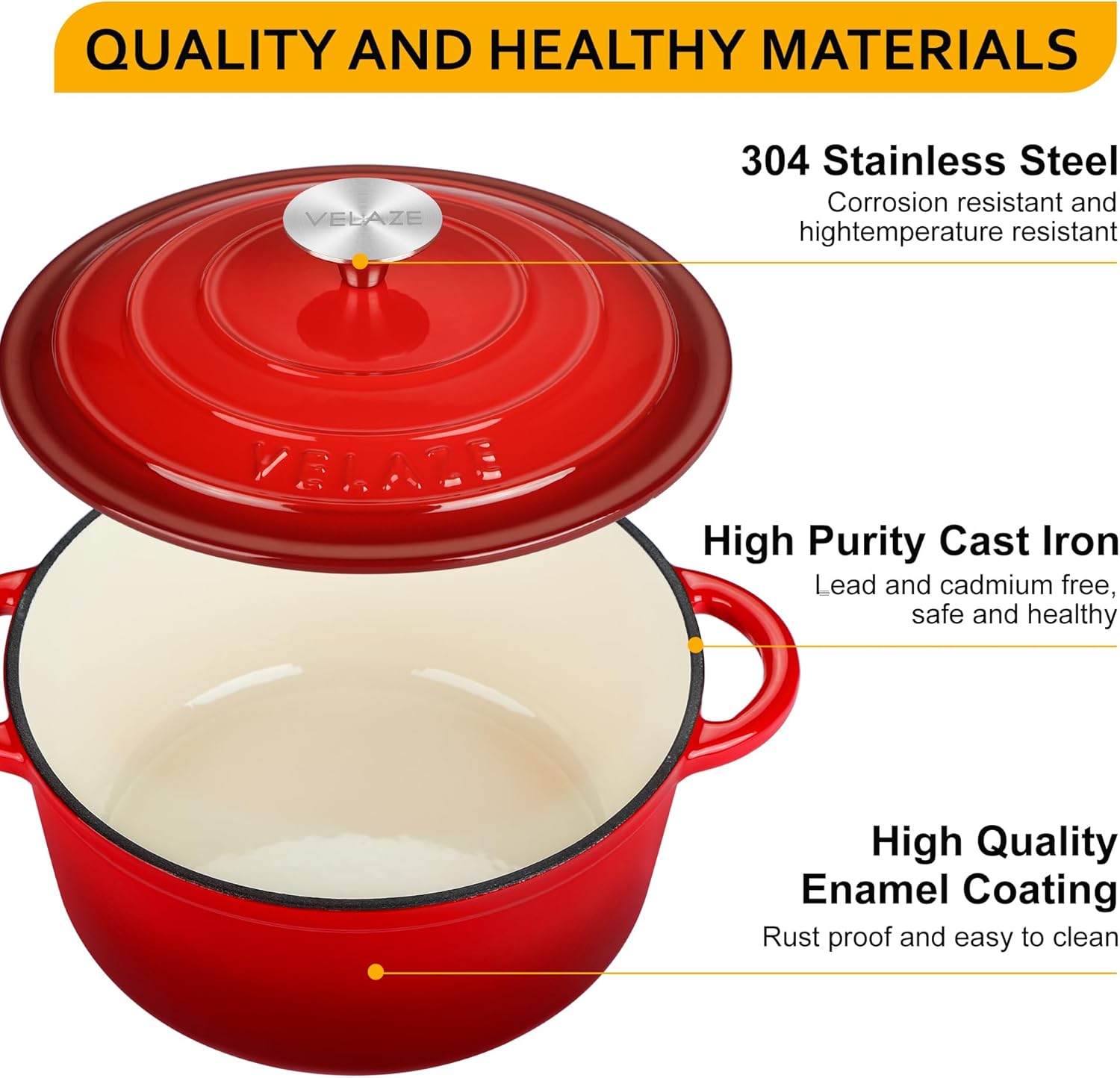 Velaze - cocotte en fonte émaillée 24cm - induction, antiadhésive, 4L