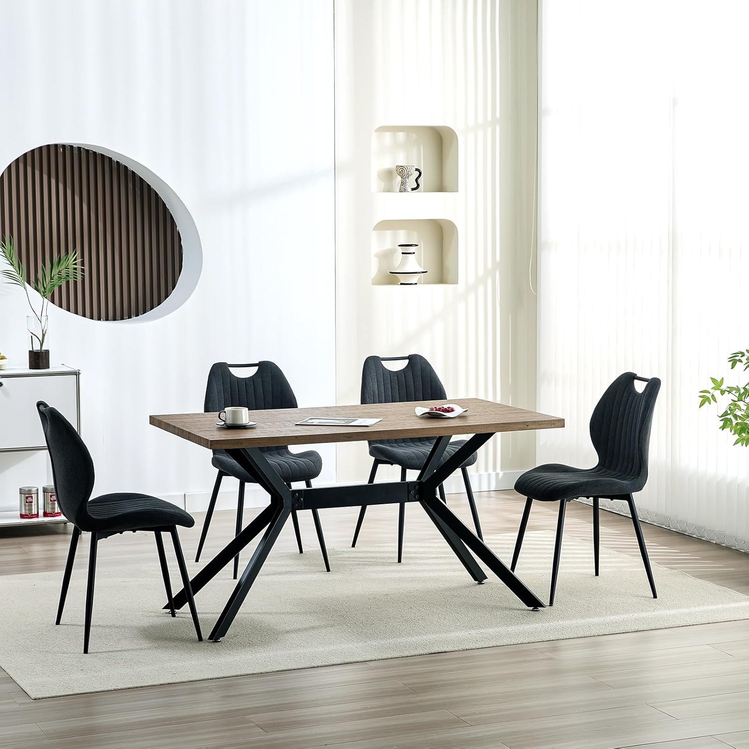 Chaises de salle à manger - lot de 4 - tissu gris foncé, pieds métal, dossier ergonomique - 47x54x85 cm