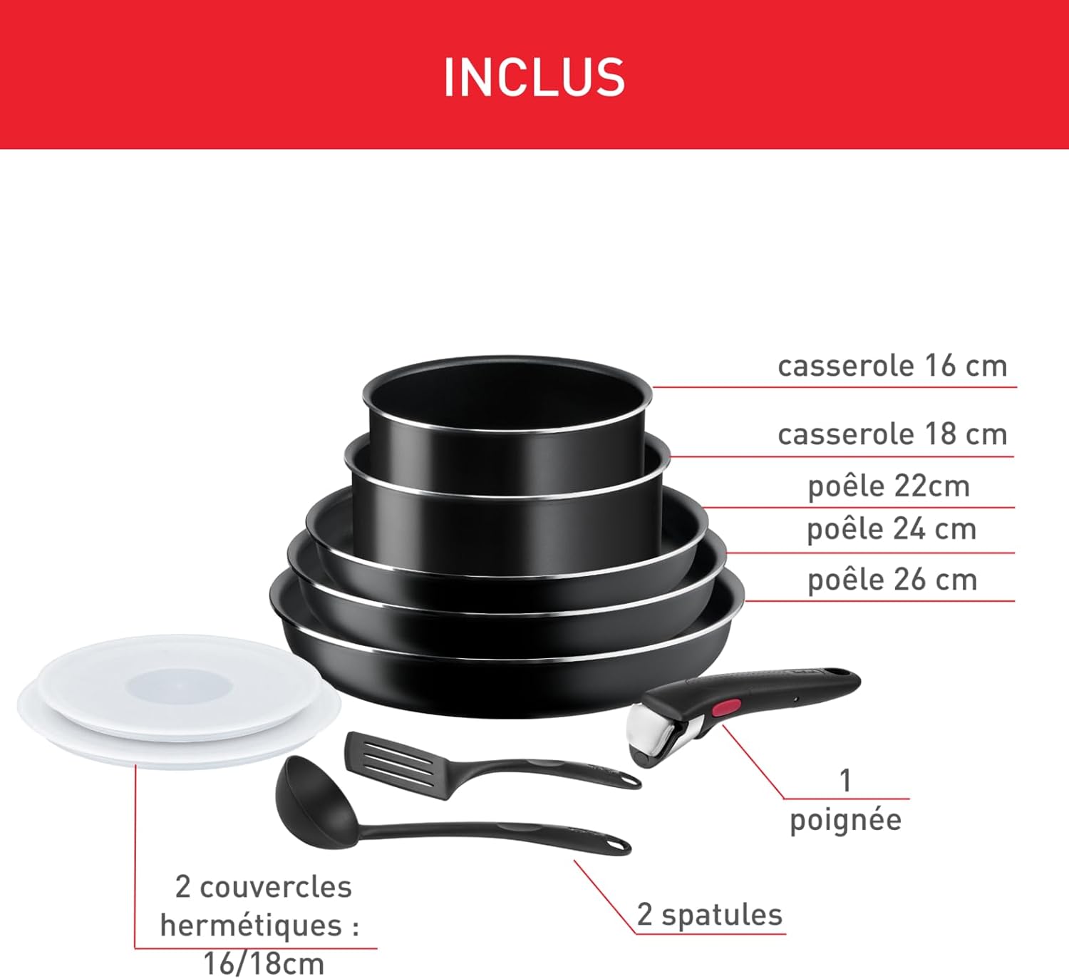 Tefal - Ingenio Easy On - Batterie cuisine 10 pcs, empilable, tous feux, L1599902