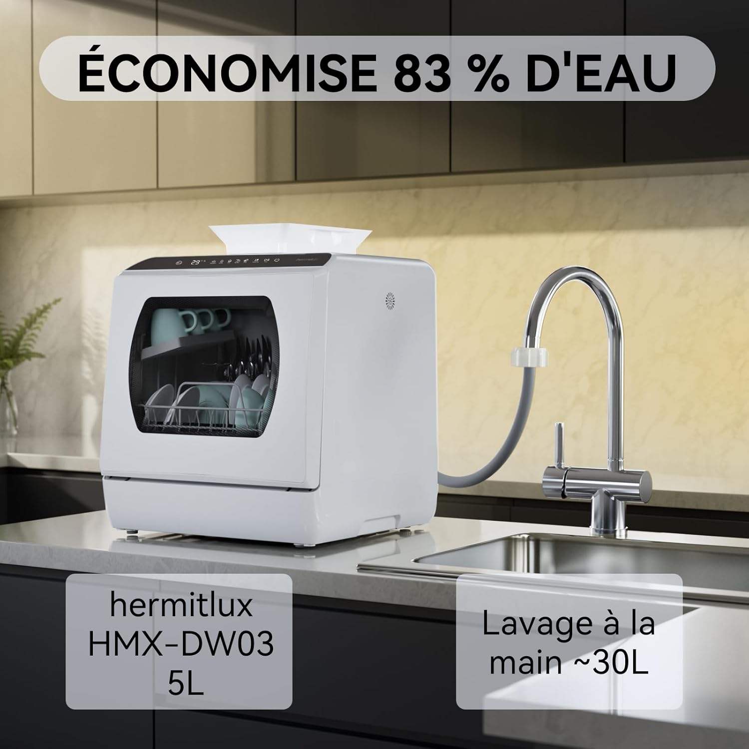 Hermitlux - Mini lave-vaisselle, 43 cm, 4 couverts, sans raccordement