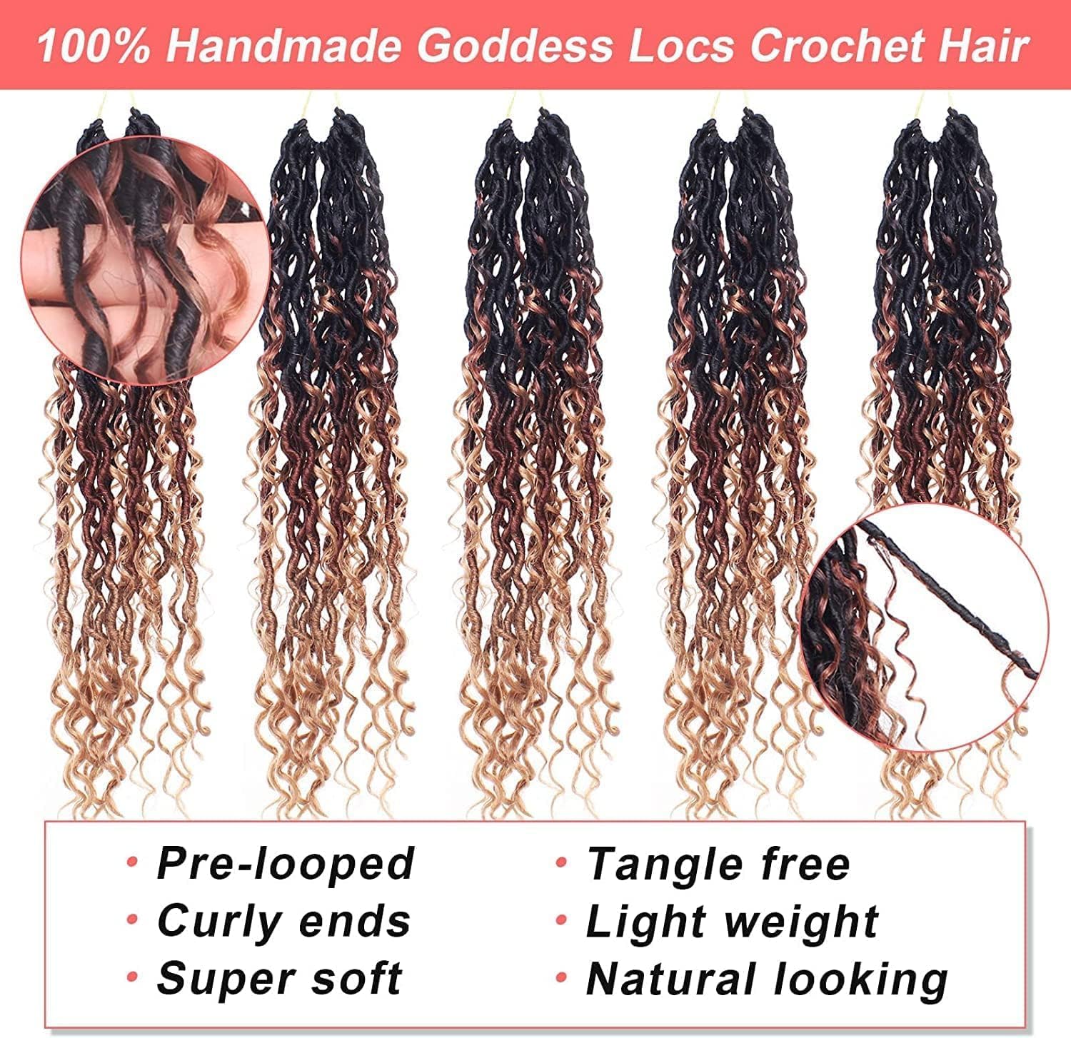 Xtrend - River Faux Locs 30 pouces - 8 packs, 3 tons, mèches frisées, 12 brins, pré-bouclé, style bohème - 1B3027#