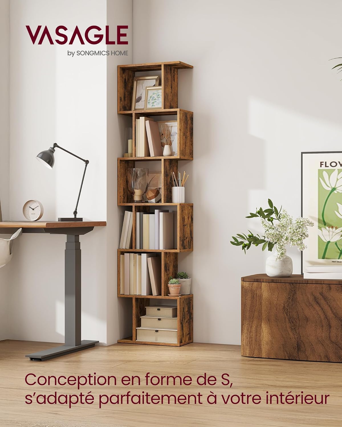 VASAGLE - bibliothèque (série non précisée) - 24x40x191 cm - 6 niveaux, rangement, cloison, marron rustique, LBC461K01