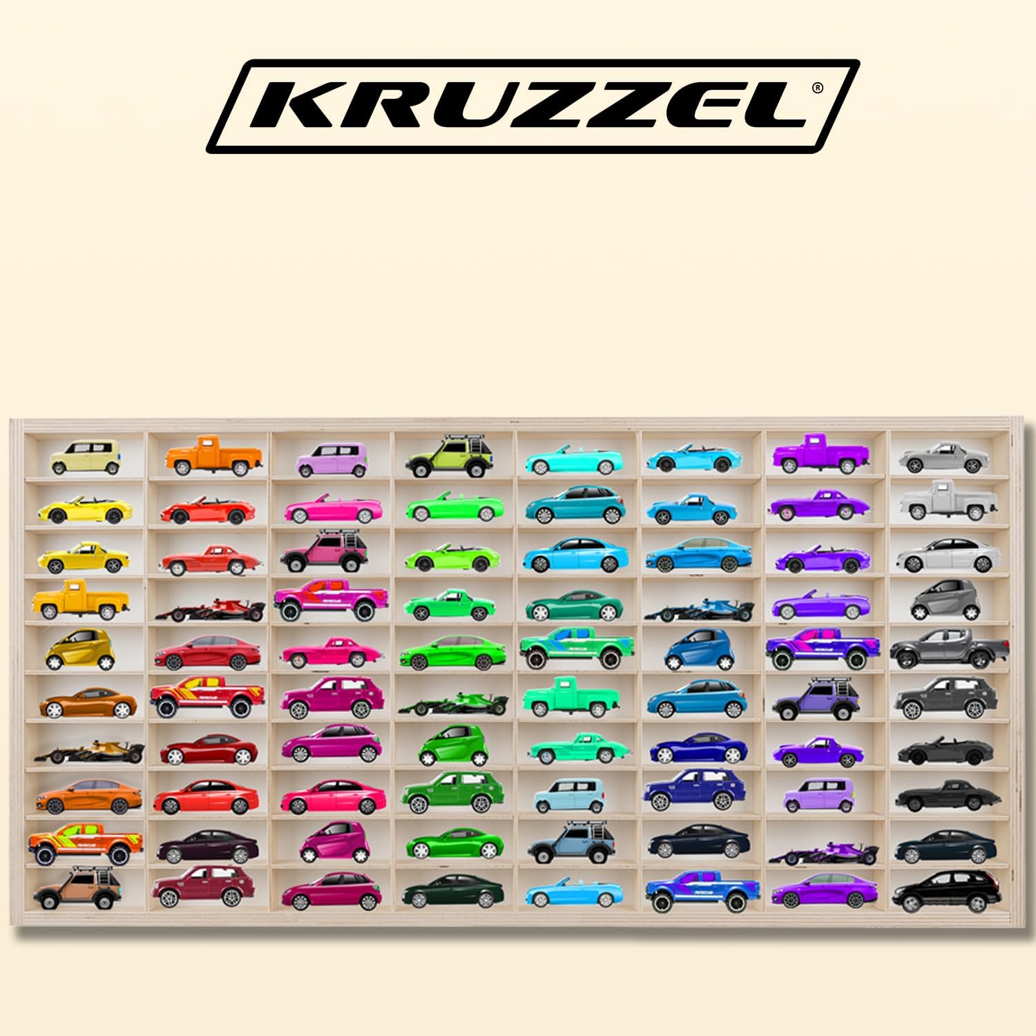 Kruzzel - étagère à voitures jouets, 80 cases, empilable, bois, 8722