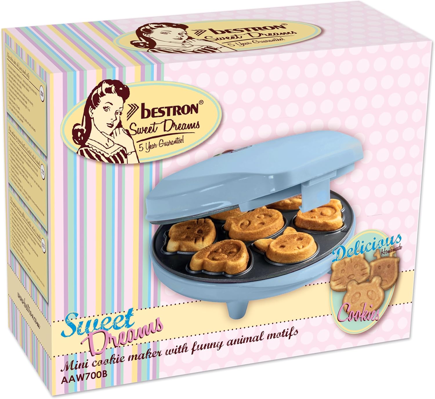Bestron - Mini cookies bleu - 700W - plaques animaux, antiadhésif
