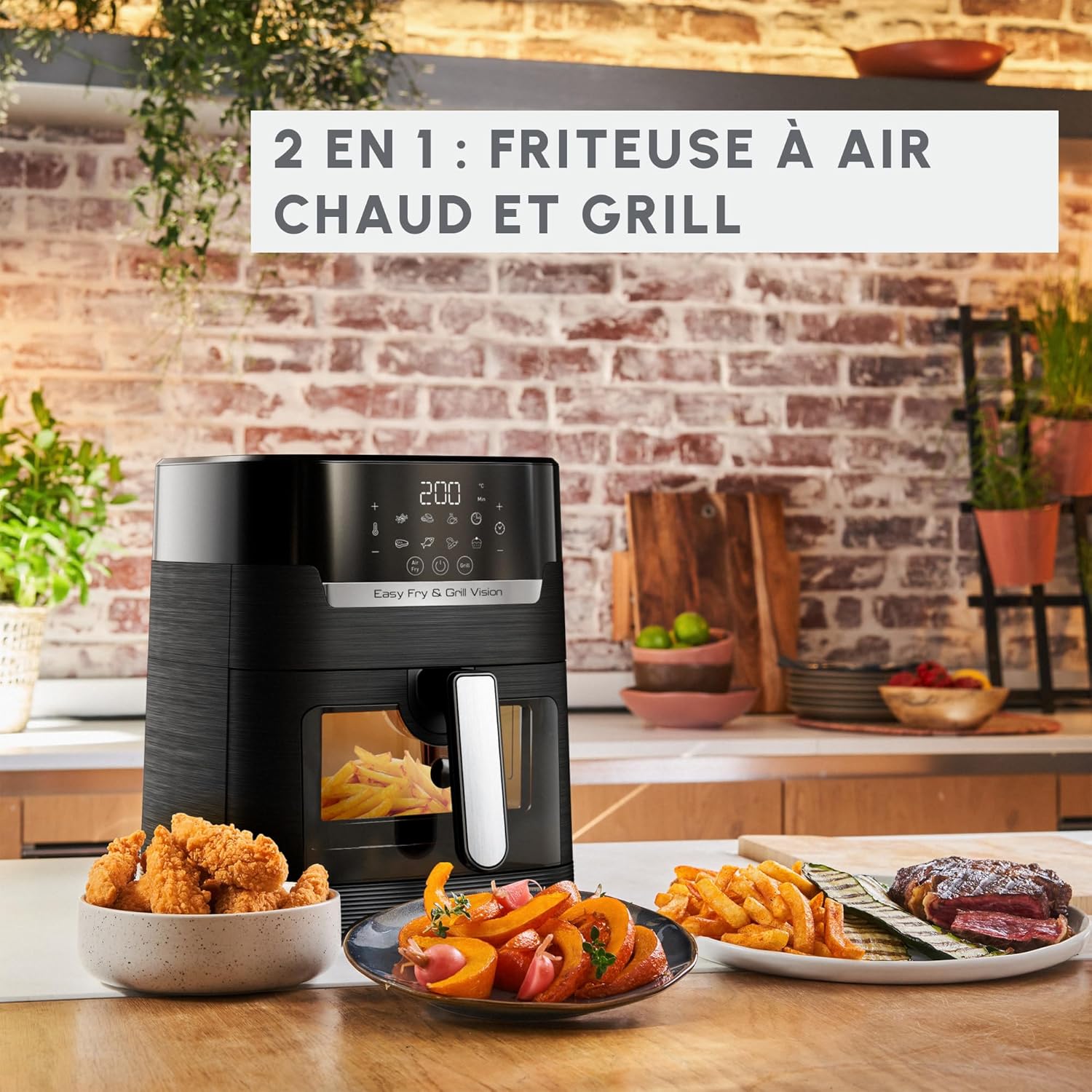 Moulinex - Easy Fry & Grill Vision - 4,6L - friteuse sans huile XL, écran tactile, fenêtre amovible, EZ506820