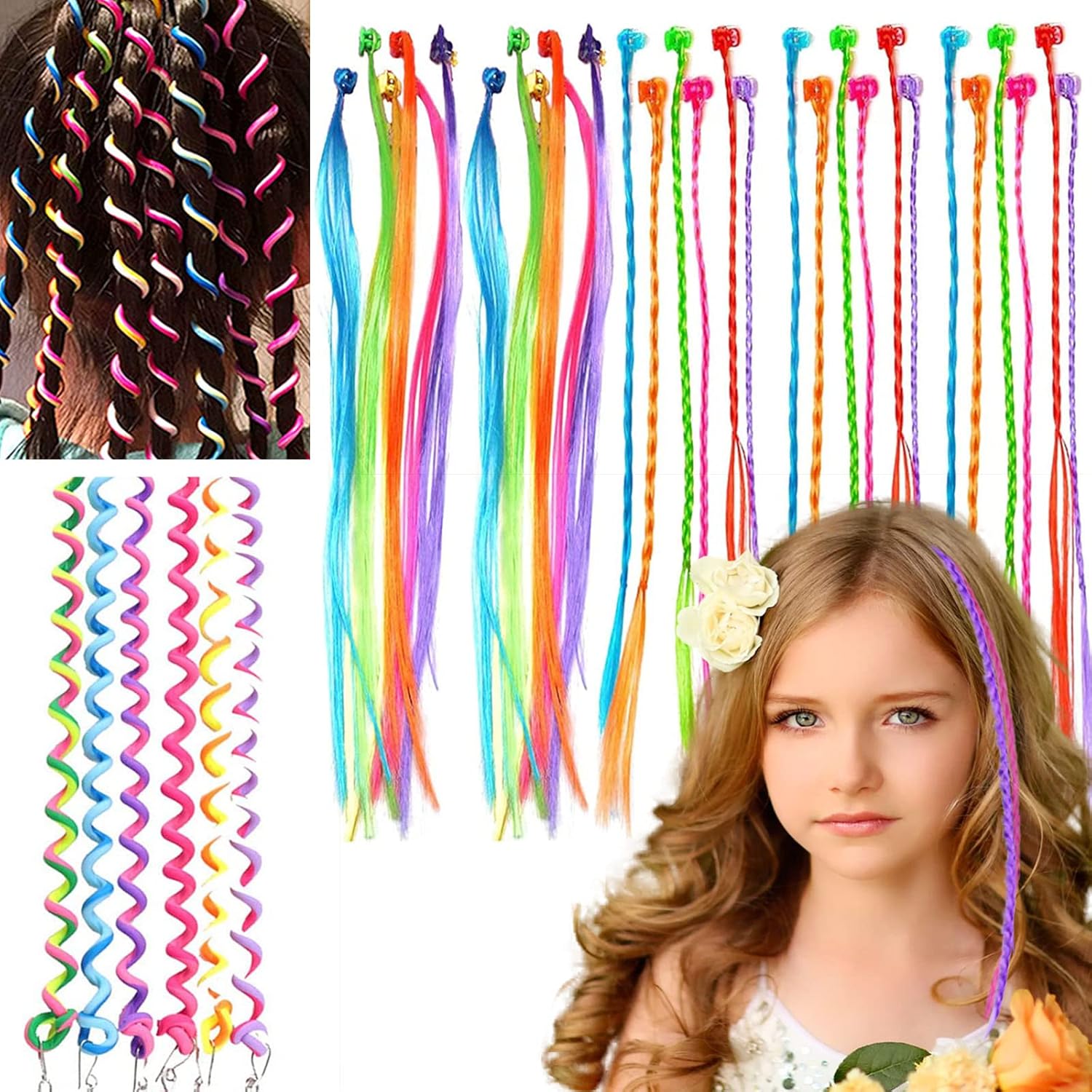 Extension à clip cheveux colorés - 36 pièces - mèches colorées pour enfants - KEYRI36