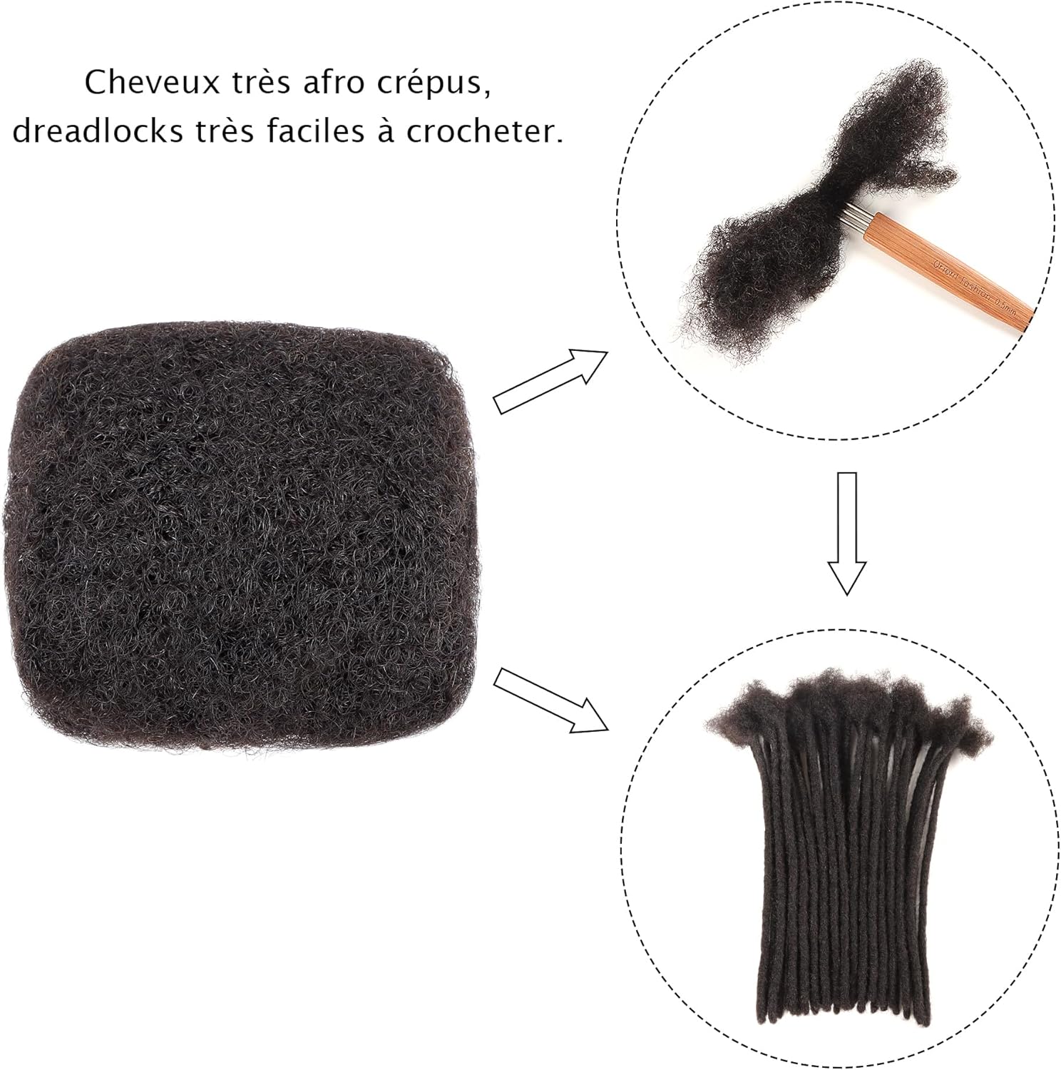 Extension cheveux naturel afro kinky, 18 pouces, 1 oz, noir naturel