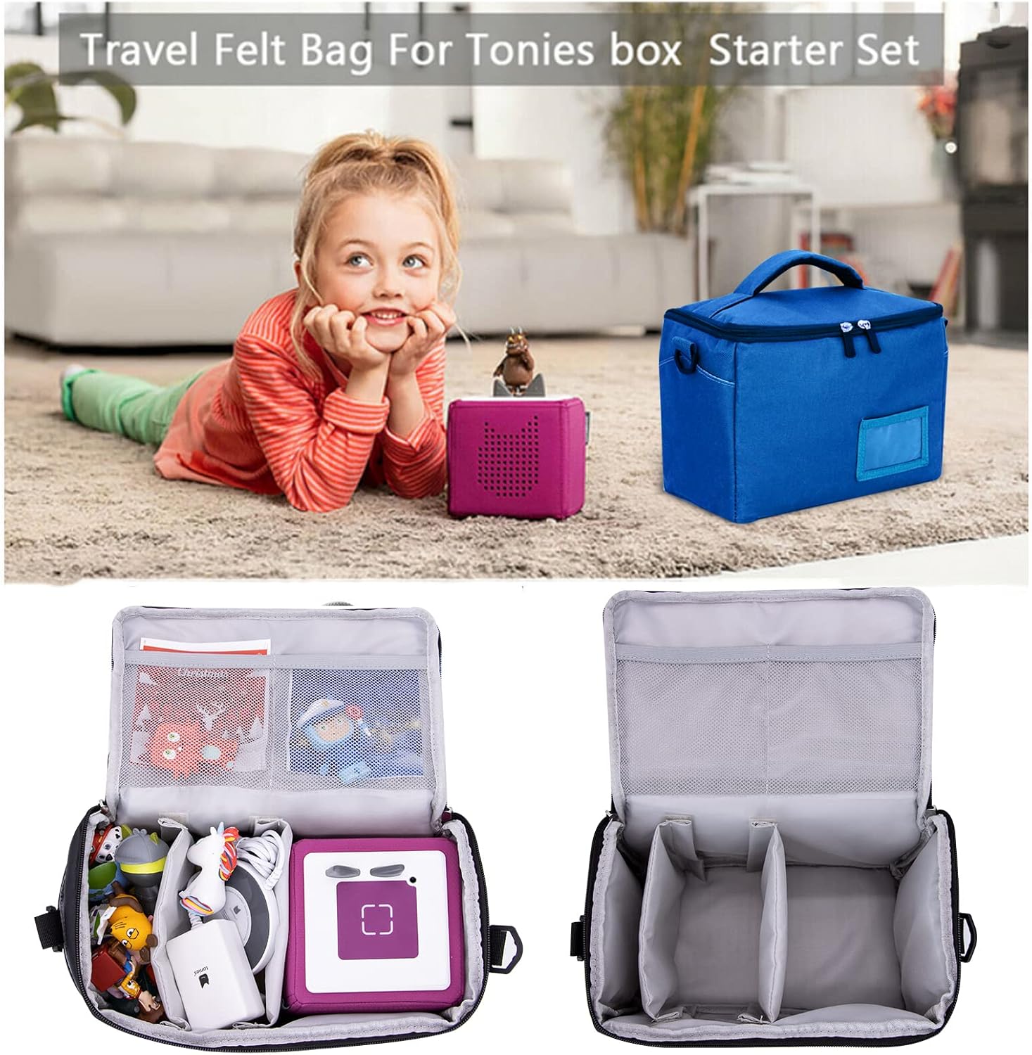 Sac de transport enfants Toniebox - polyester bleu - rangement pratique - idéal starter kit