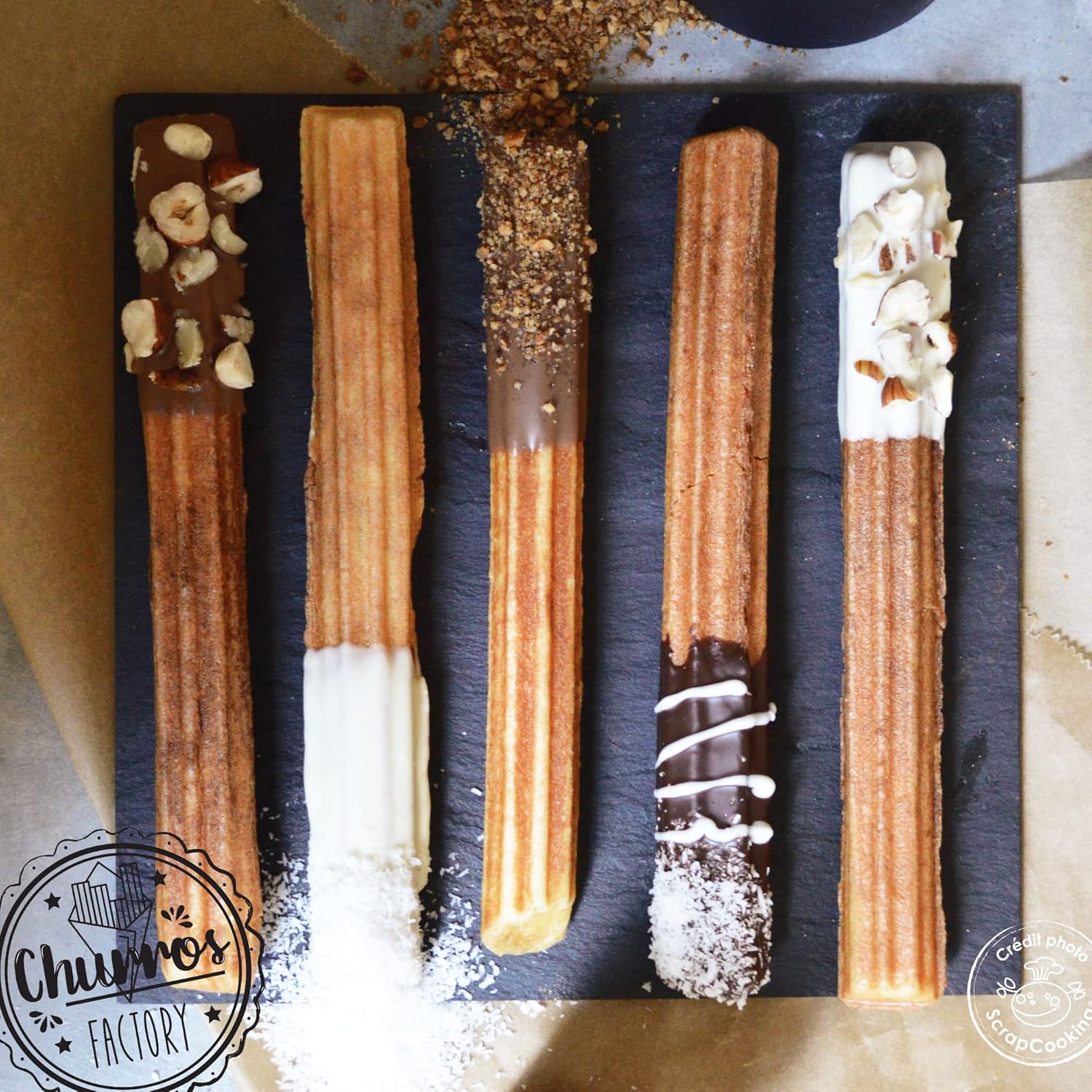 ScrapCooking - Churros Factory, plaque antiadhésive, rotation 180°, recette incluse, 3888