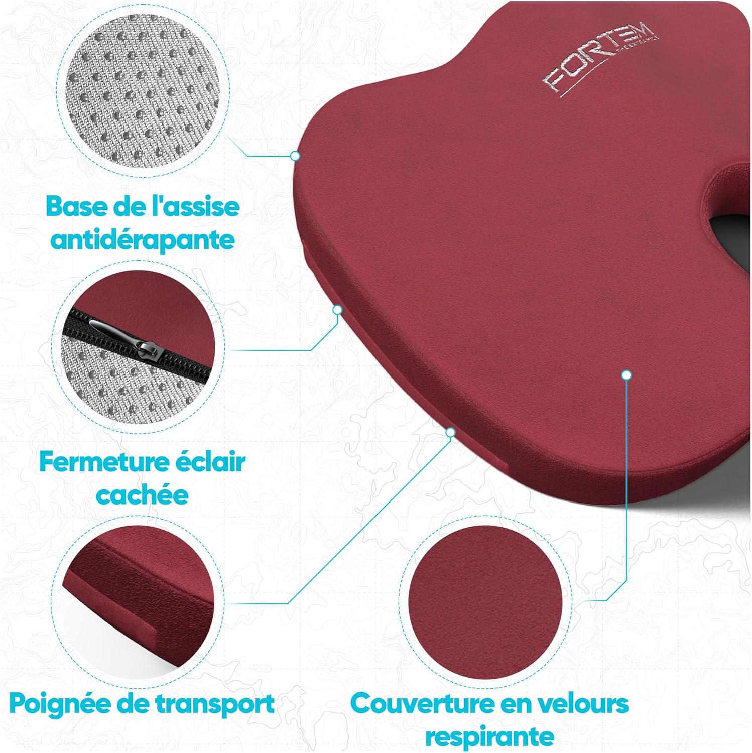 FORTEM - coussin lombaire et assise - mousse mémoire, antidérapant, soutien prolongé