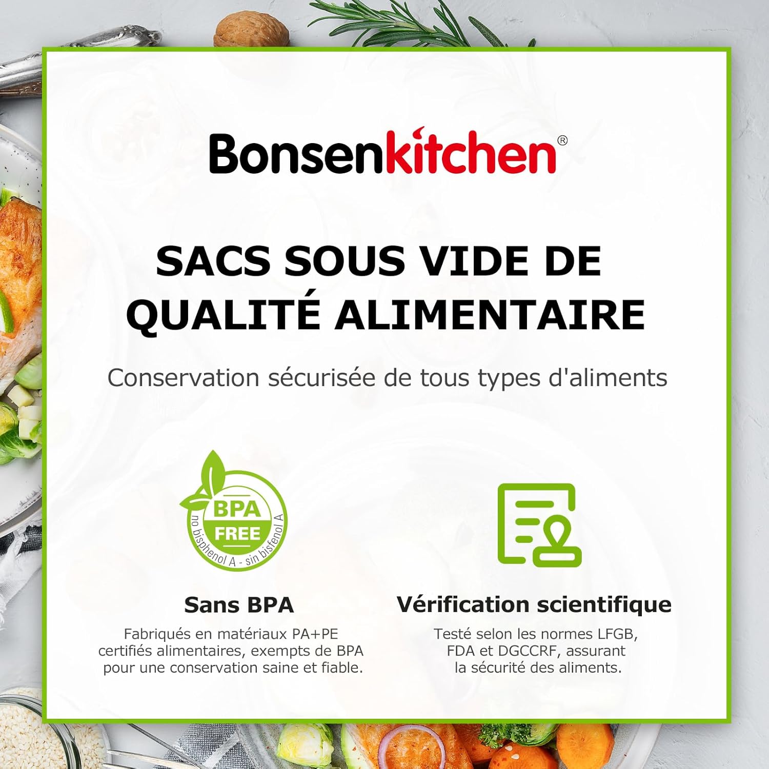 Bonsenkitchen - sacs sous vide alimentaire - 3 tailles 150 pièces - sans BPA VB3215