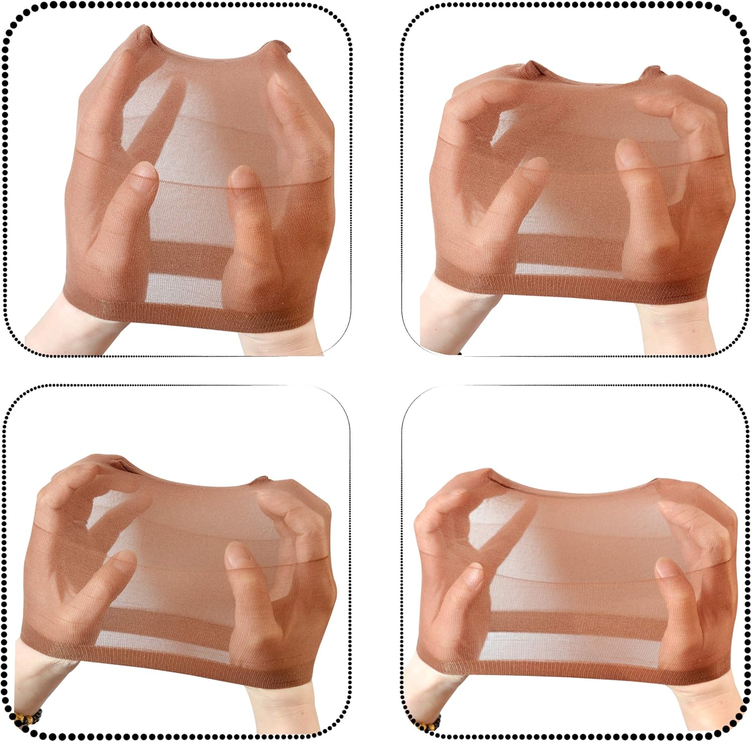 Bonnet de perruque nylon unisexe - lot de 12 - respirant, marron foncé