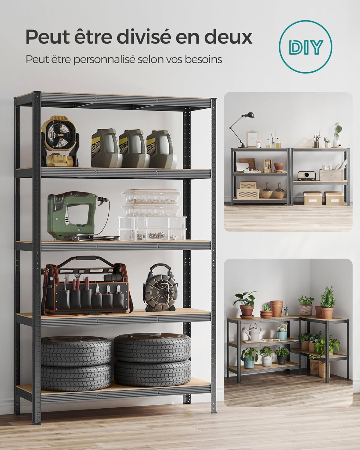 SONGMICS - étagère industrielle 60x120x200 cm, 5 niveaux, 750 kg, GLR060G02