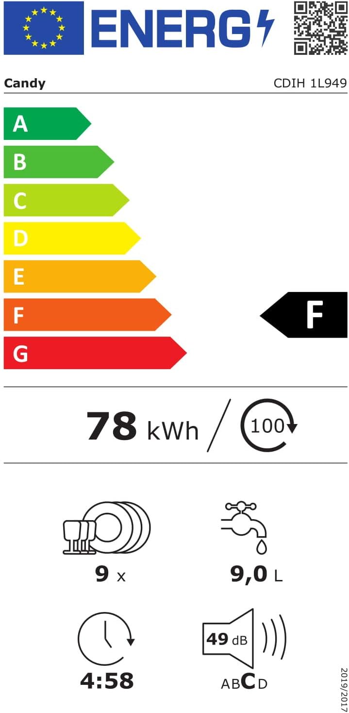 Candy - Brava encastrable 45cm, 9 couverts, 5 cycles, Zoom, CDIH1L949