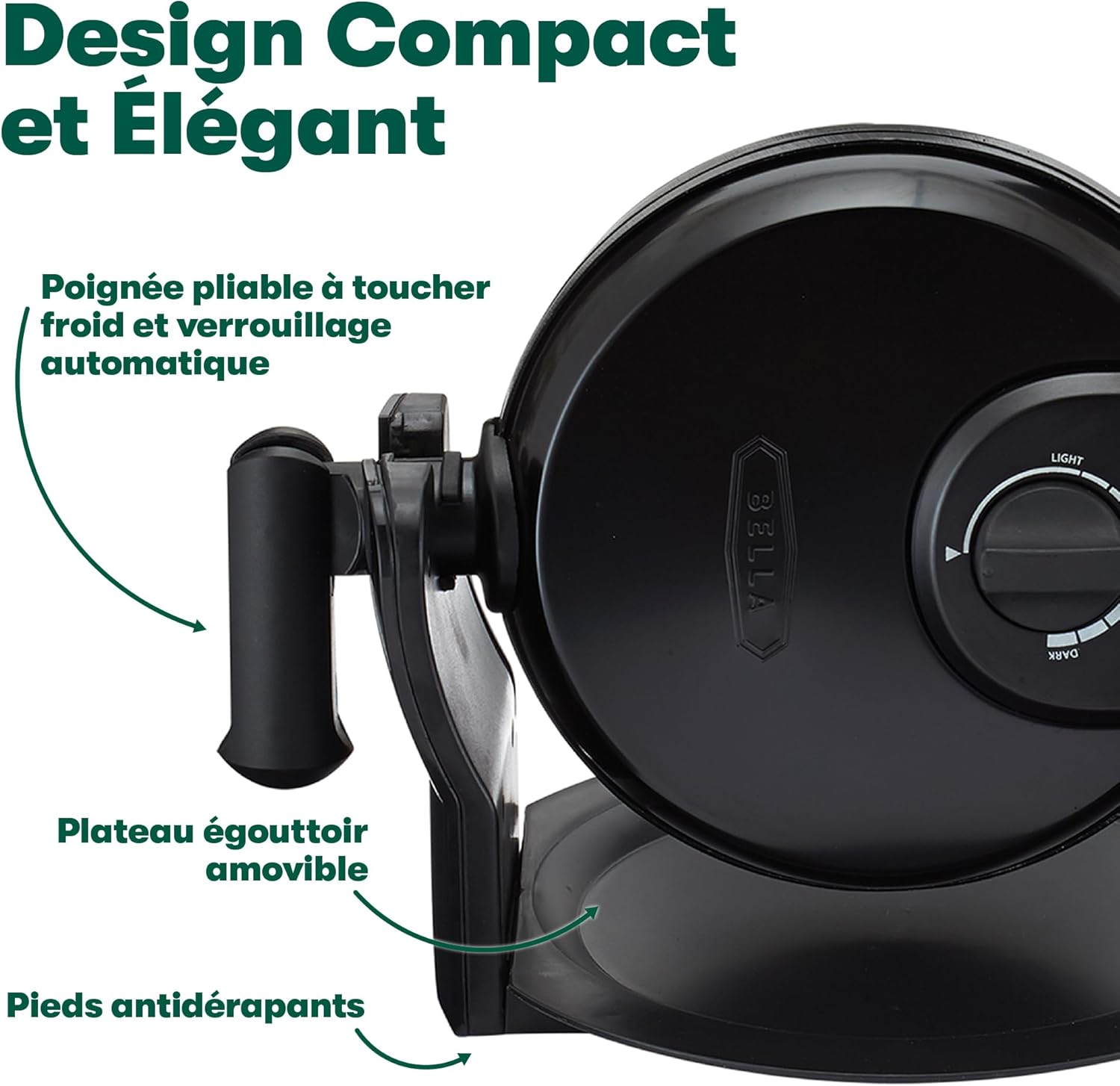 Bella - Gaufrier rotatif classique - plaques antiadhésives, contrôle brunissement, poignées froides