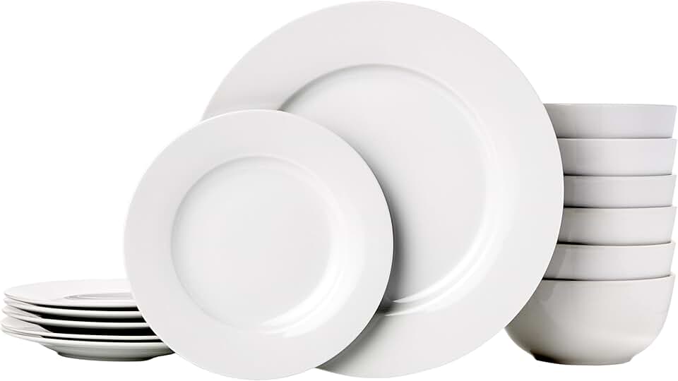maxy-dealz Basics - service de table 18 pièces - porcelaine blanche - vaisselle pour 6 personnes
