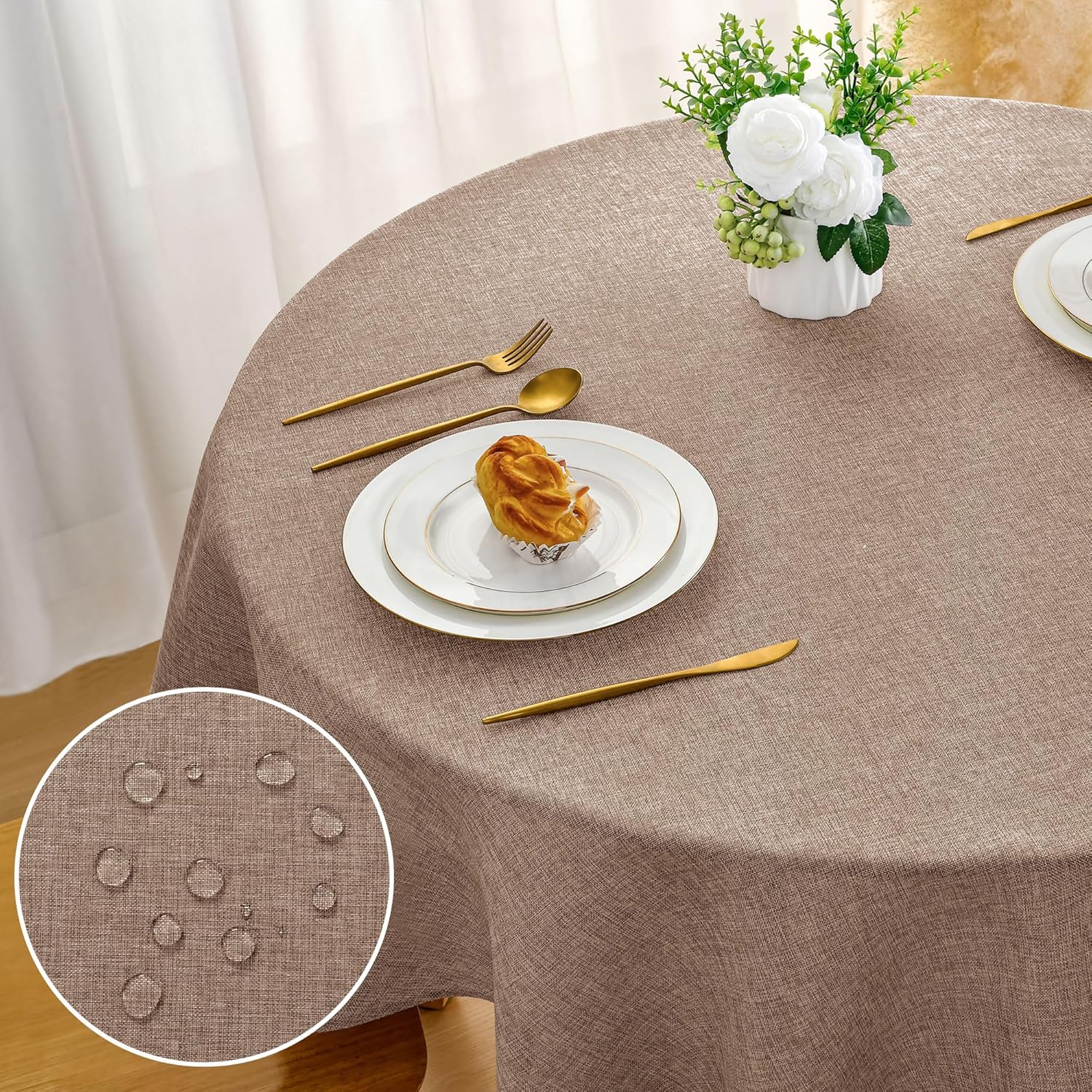 DWCN - Nappe ronde lavable effet lin, 140 cm, extérieure, résistante, DWCN