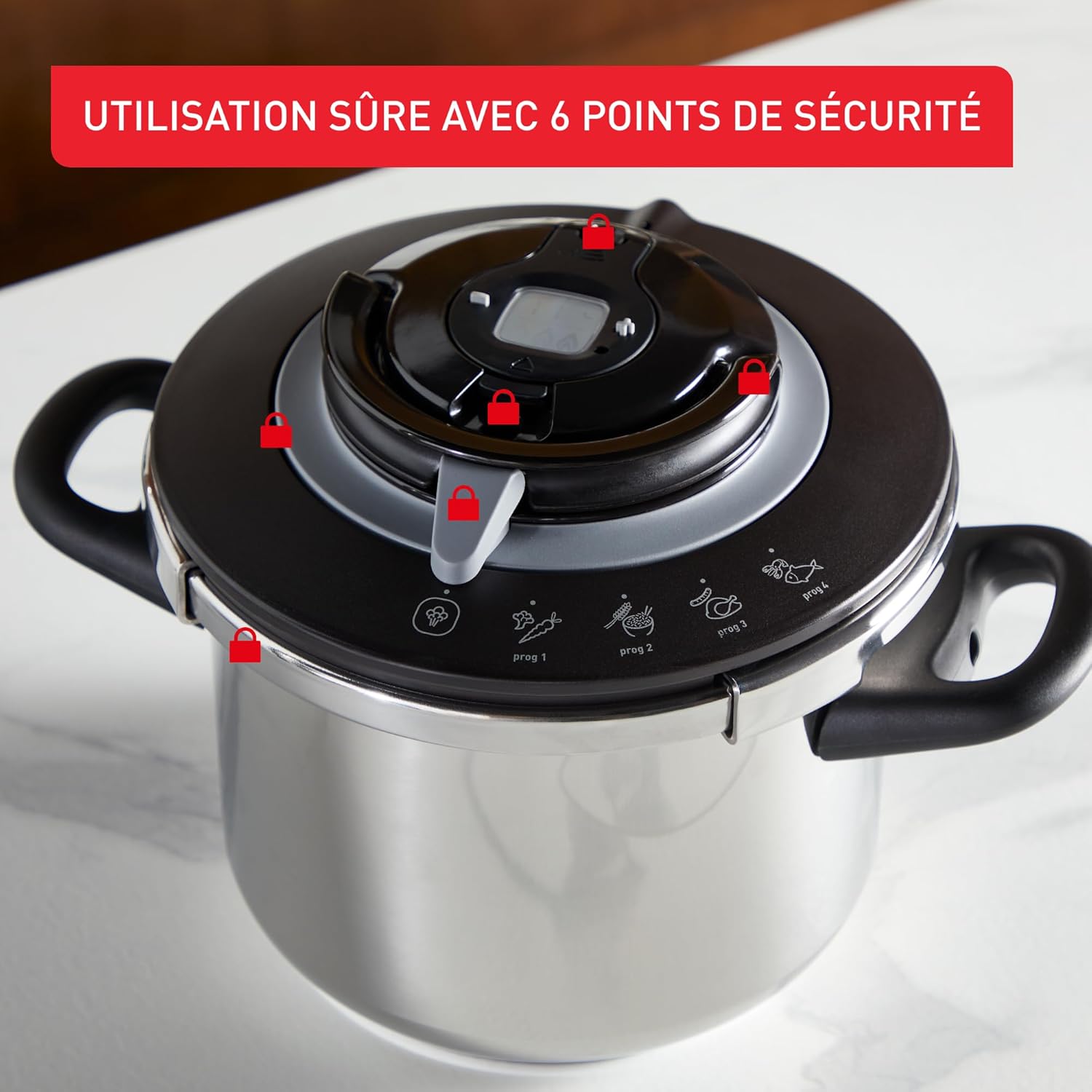 SEB - Clipso+ Chef - 10L - cocotte-minute induction, 4 programmes, ouverture facile - P4551500