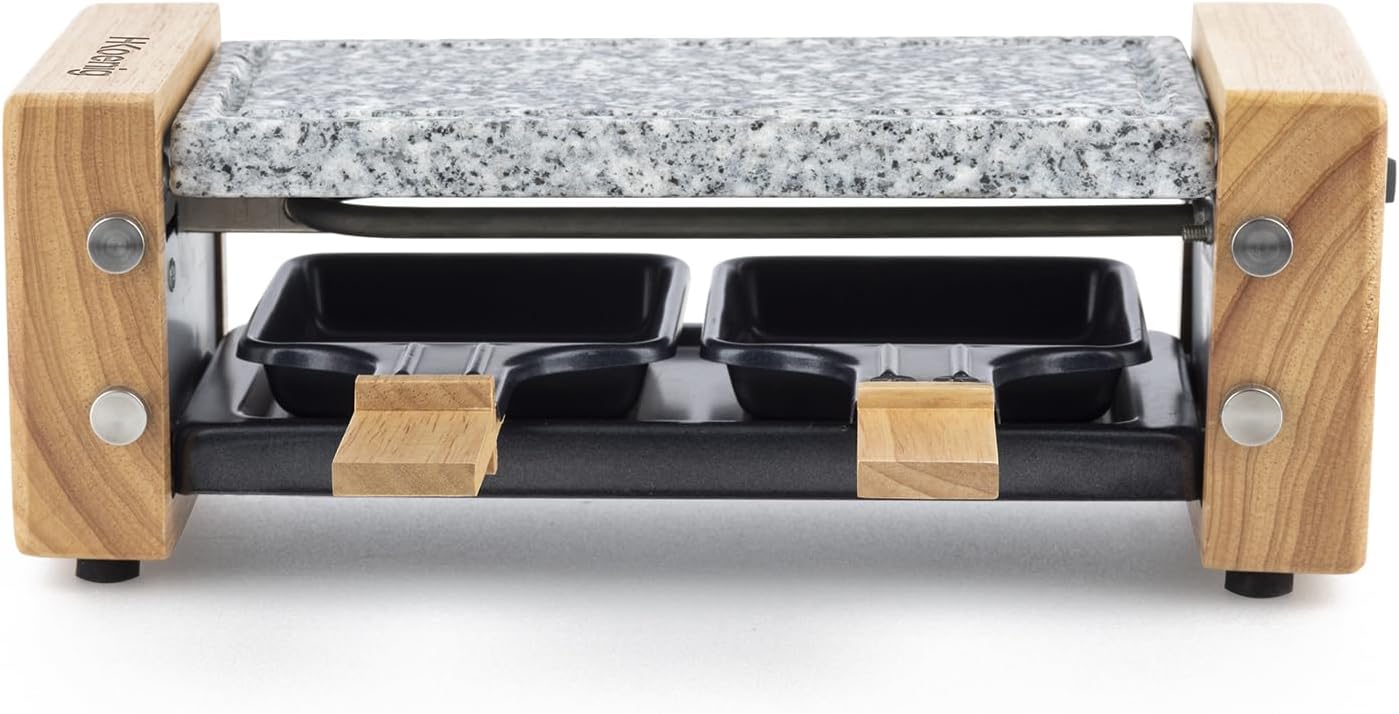 H.Koenig - Raclette Duo WOD2 - compact 2 pers - bois naturel, pierre amovible