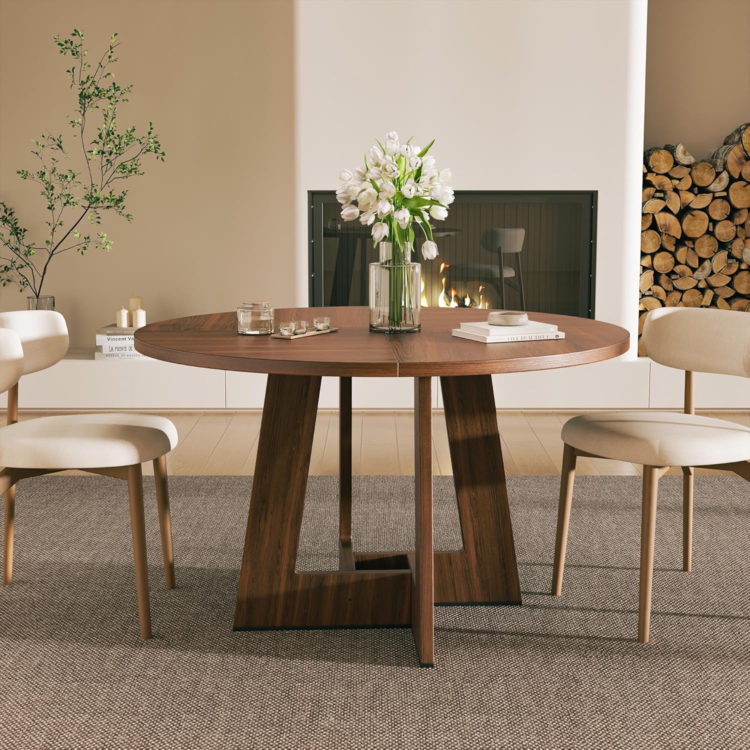 YOUDENOVA - Table à manger rétro 120cm, bois, 4-6 personnes, brun