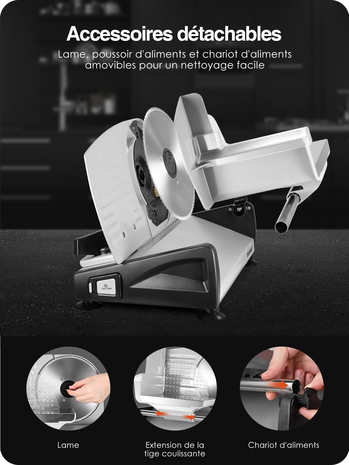 YASHE - trancheuse électrique 250W - 19cm, 0-15mm, 2 lames